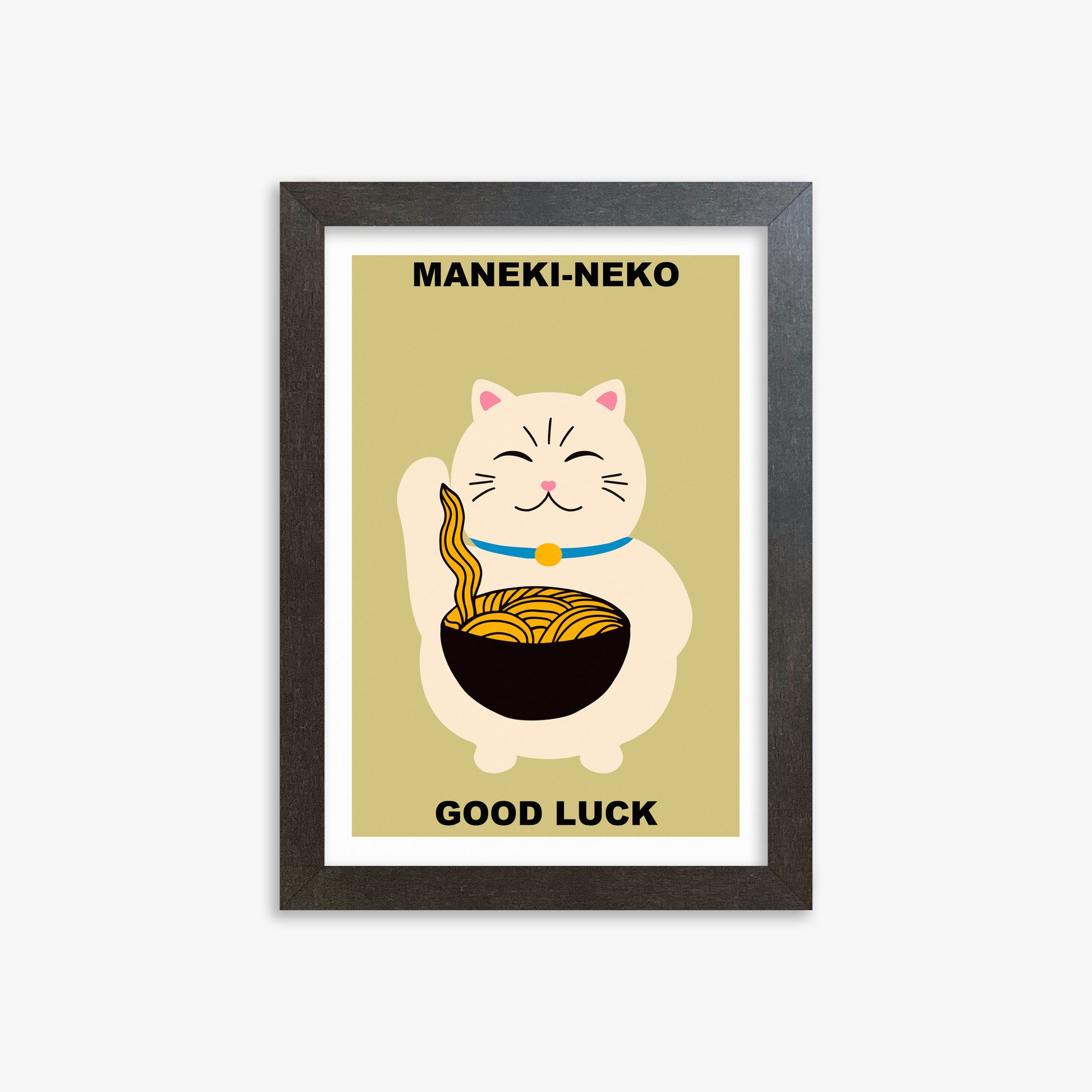 Ramen Lucky Cat, 21x30cm Framed Poster With Espresso Frame