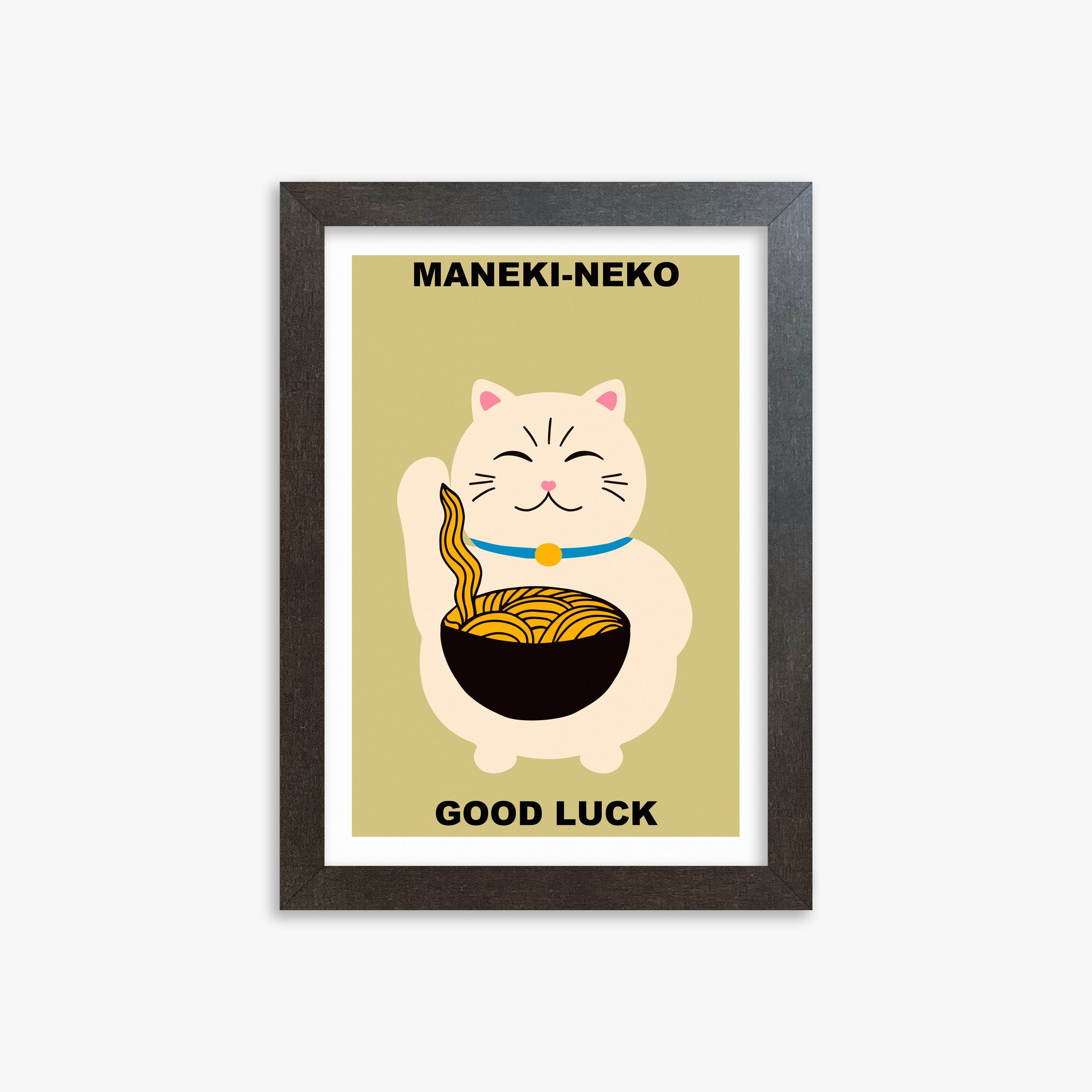 Ramen Lucky Cat, 21x30cm Framed Poster With Espresso Frame