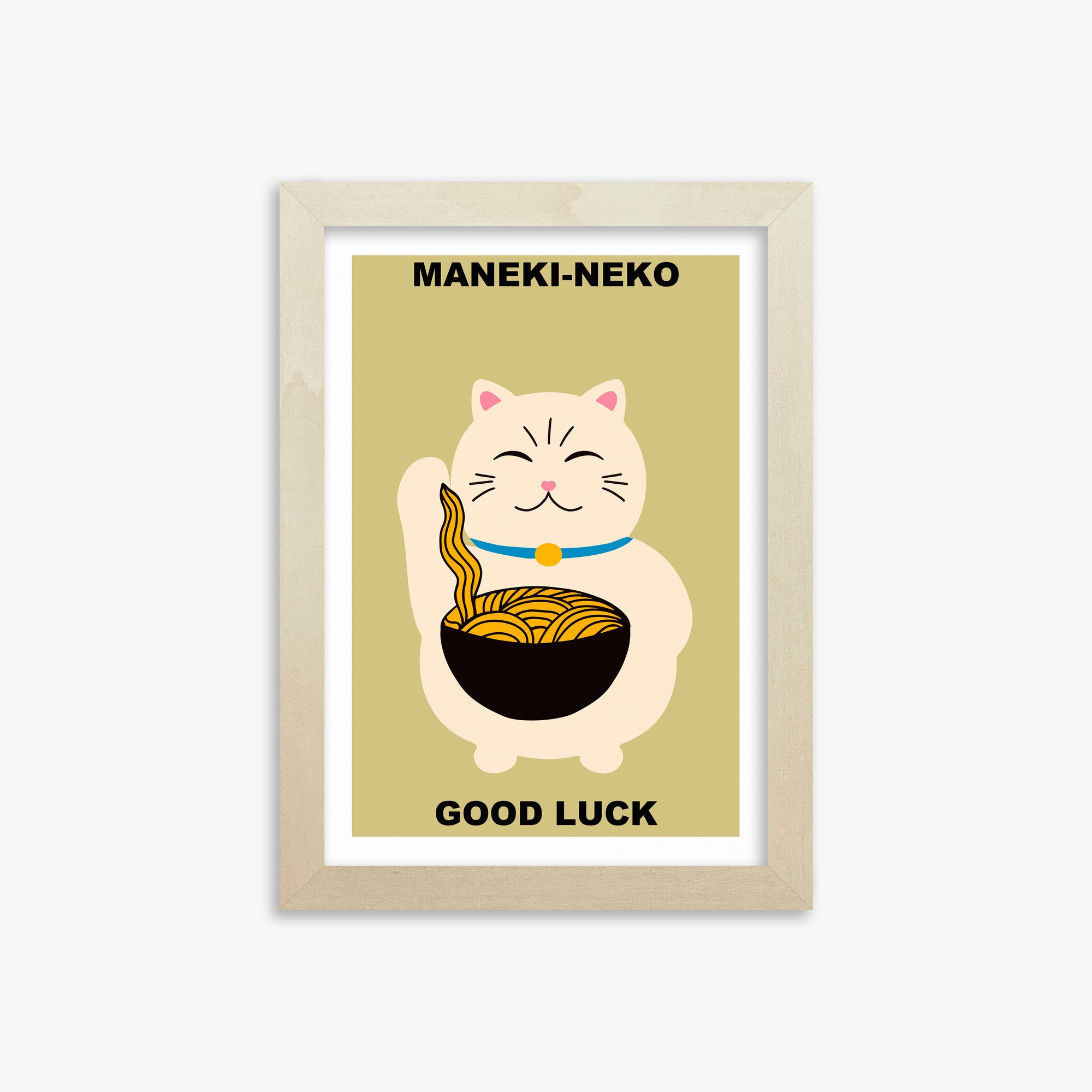 Ramen Lucky Cat, 21x30cm Framed Poster With Lime Wood Frame