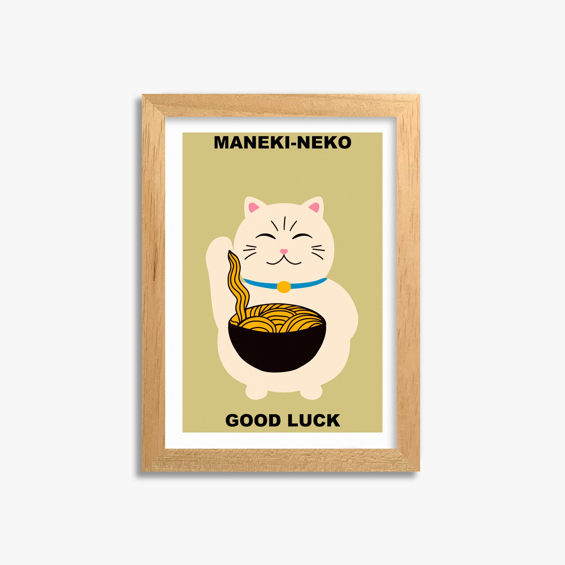 Ramen Lucky Cat, 21x30cm Framed Poster With Oak Frame