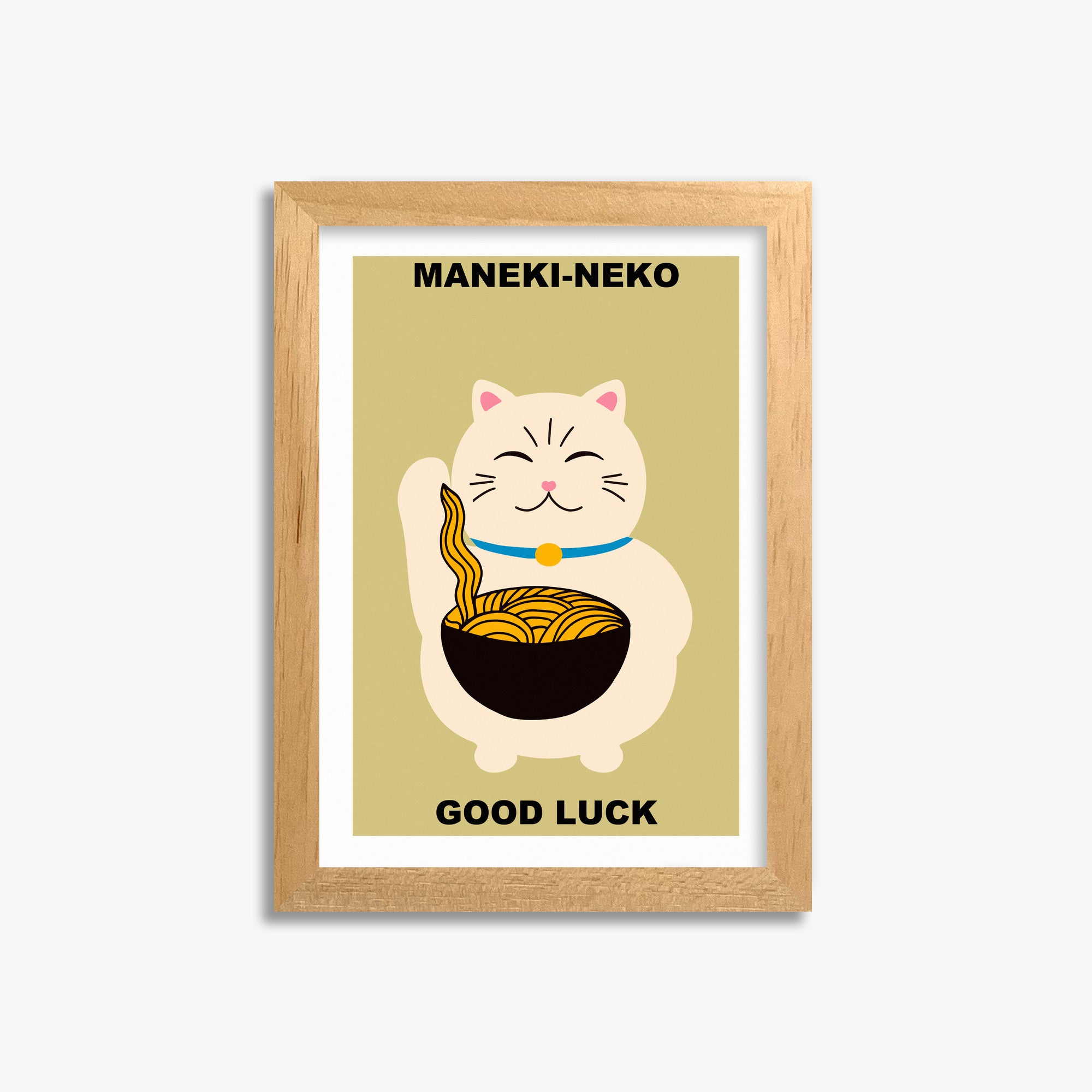 Ramen Lucky Cat, 21x30cm Framed Poster With Oak Frame