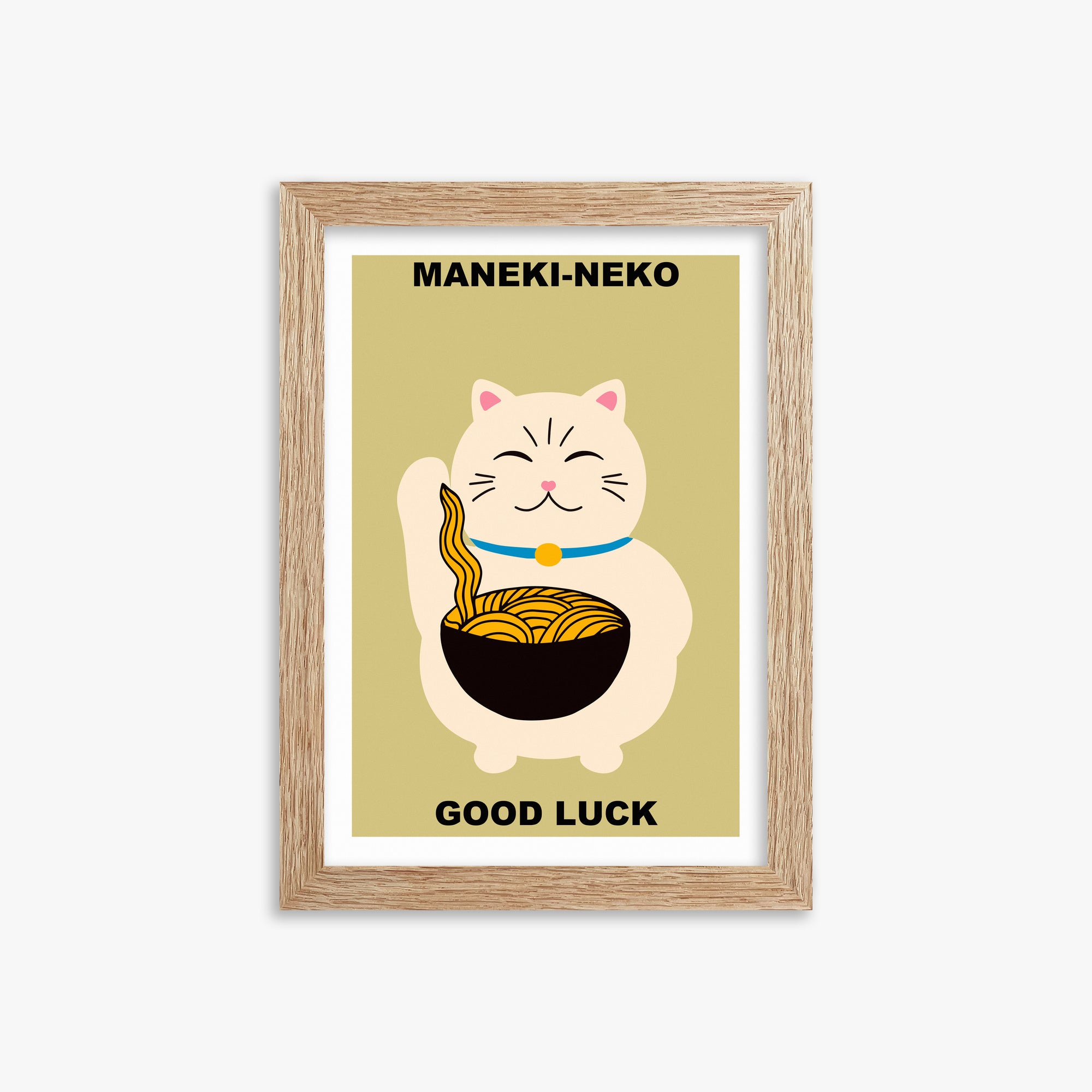 Ramen Lucky Cat, 21x30cm Framed Poster With Raw Oak Frame