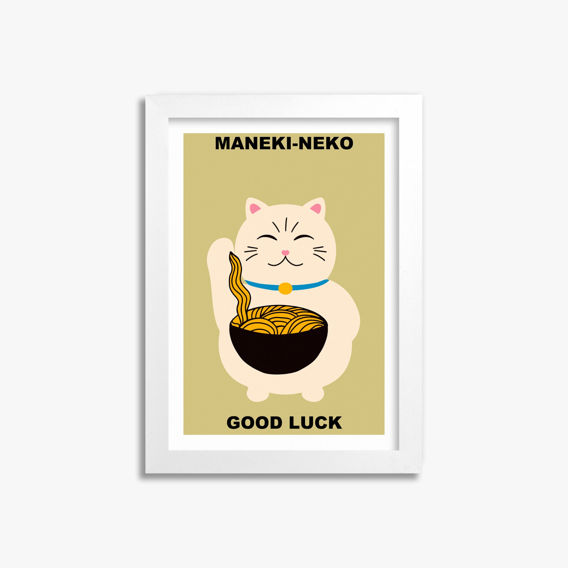 Ramen Lucky Cat, 21x30cm Framed Poster With White Frame