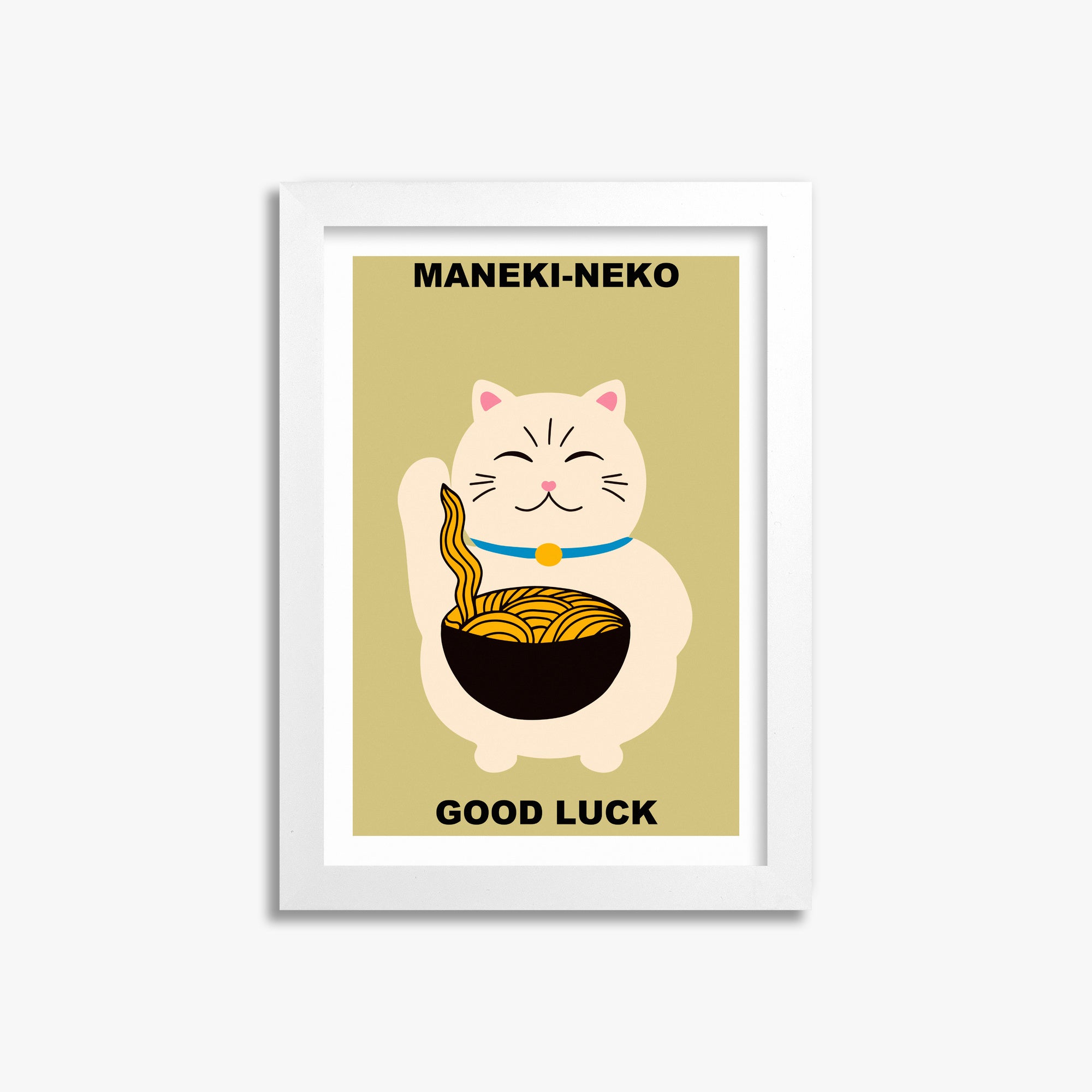 Ramen Lucky Cat, 21x30cm Framed Poster With White Frame