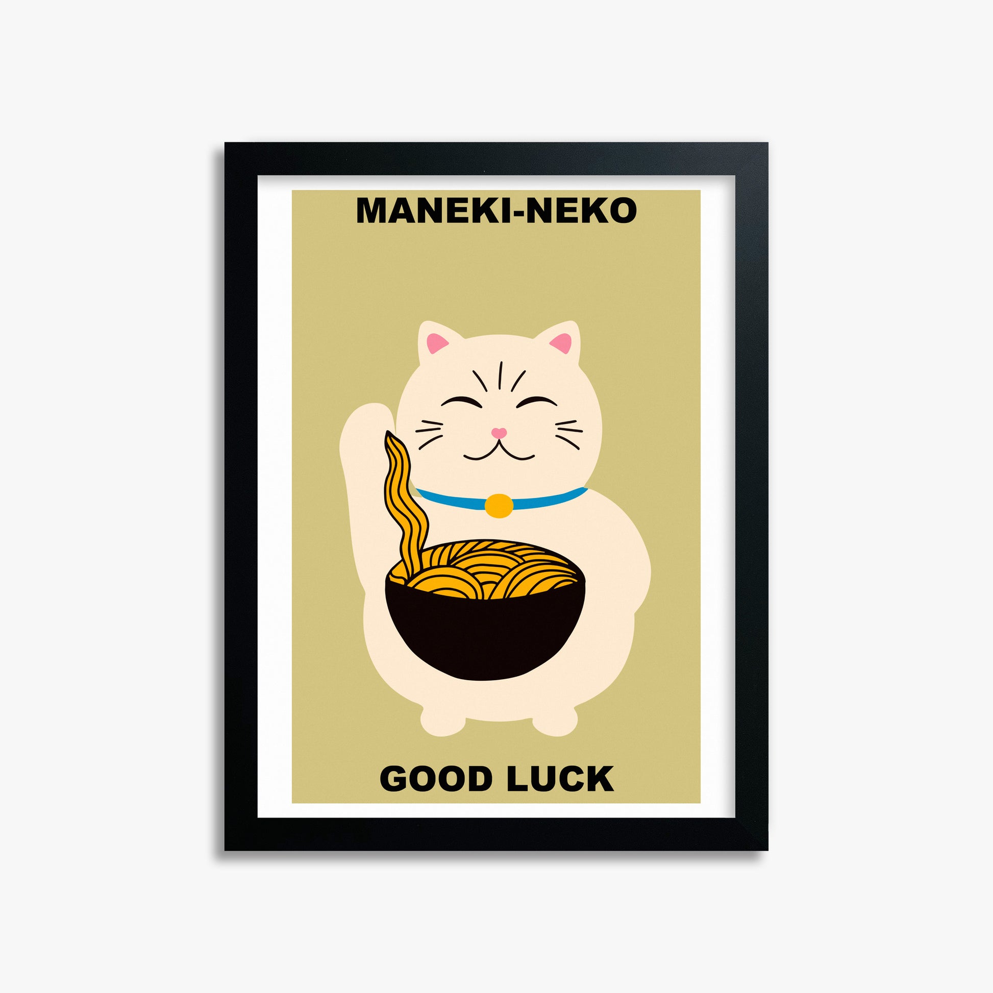 Ramen Lucky Cat, 30x40cm Framed Poster With Black Frame
