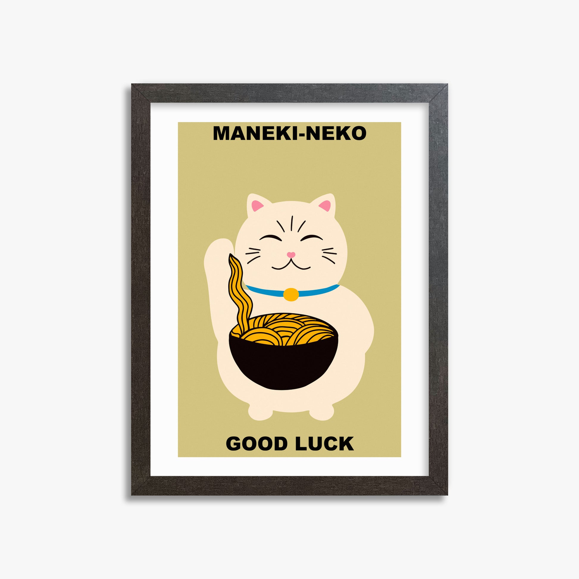 Ramen Lucky Cat, 30x40cm Framed Poster With Espresso Frame