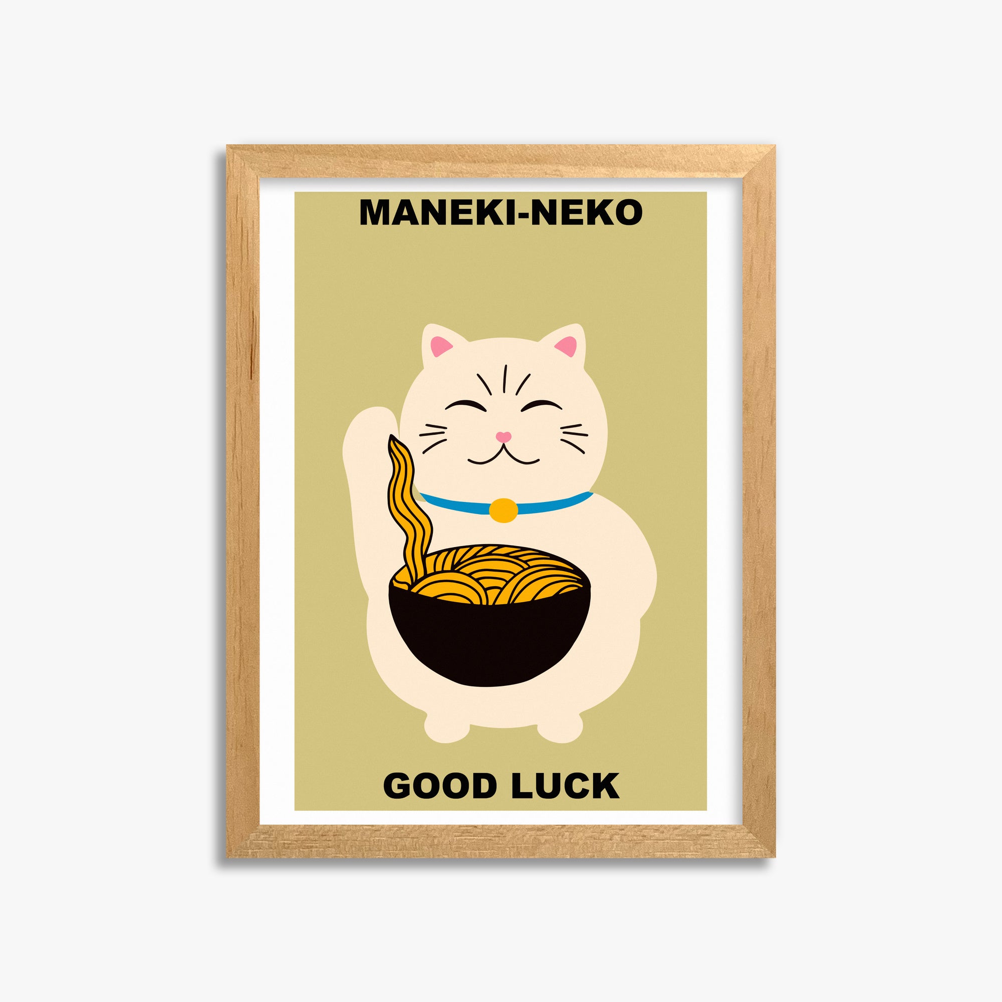 Ramen Lucky Cat, 30x40cm Framed Poster With Oak Frame