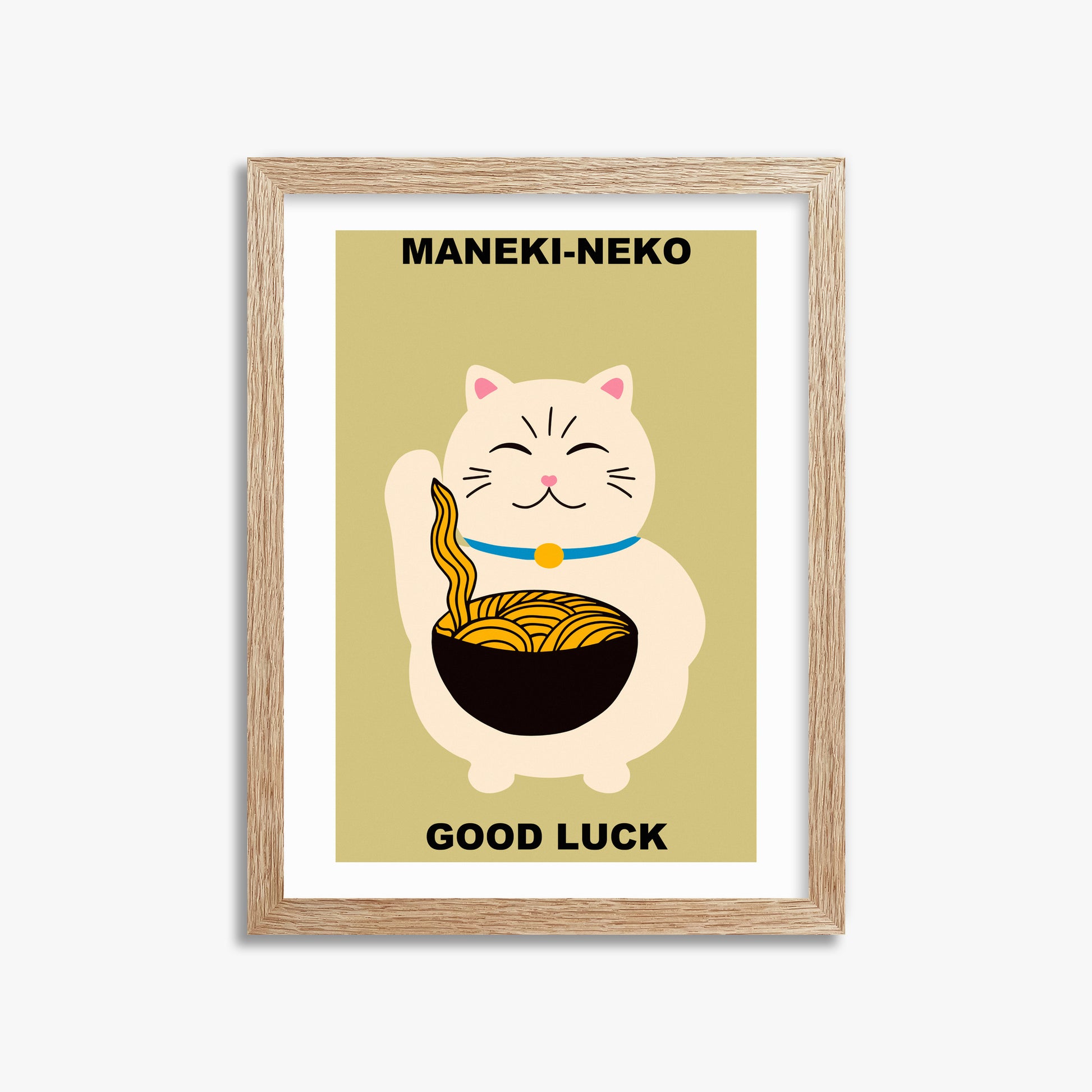 Ramen Lucky Cat, 30x40cm Framed Poster With Raw Oak Frame