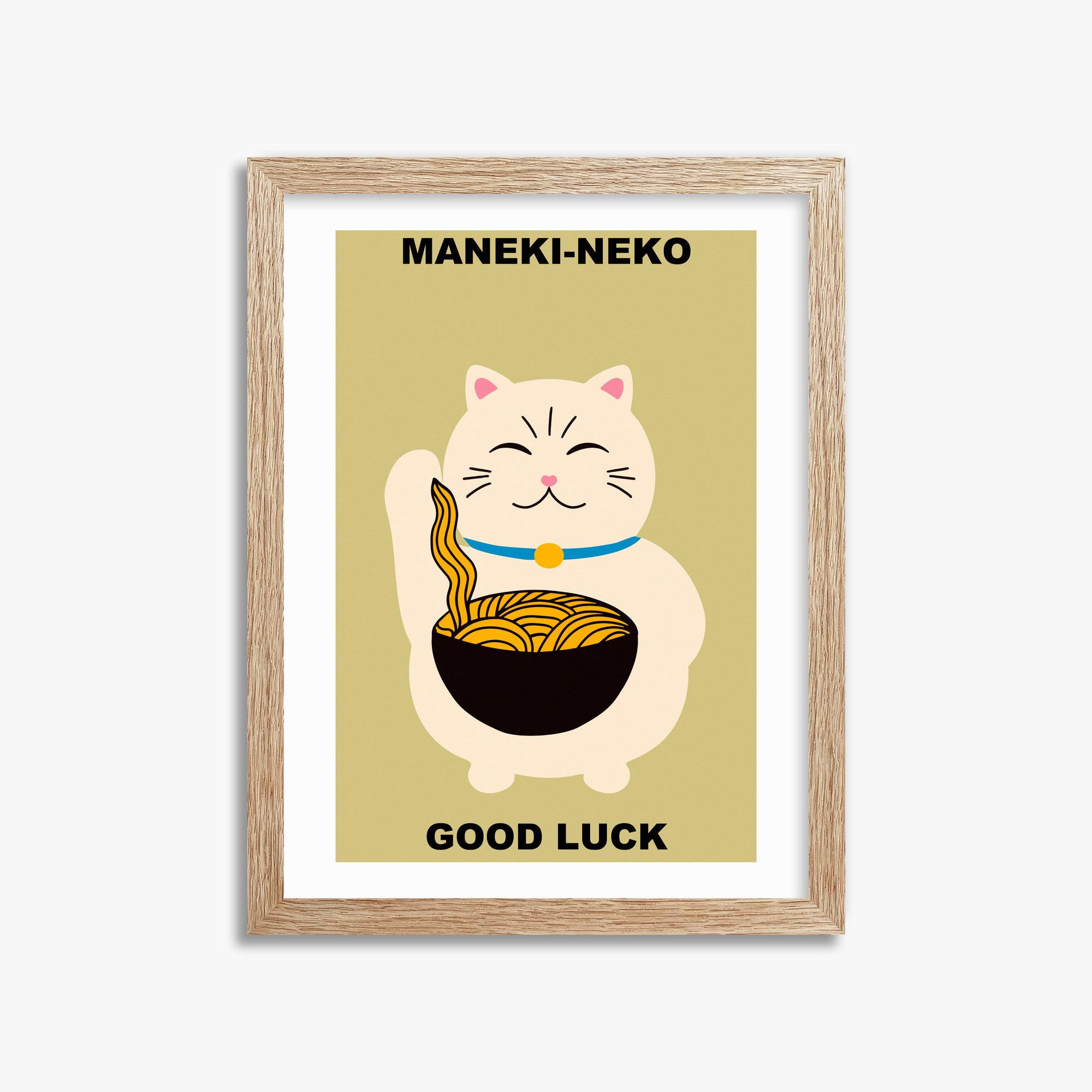 Ramen Lucky Cat, 30x40cm Framed Poster With Raw Oak Frame