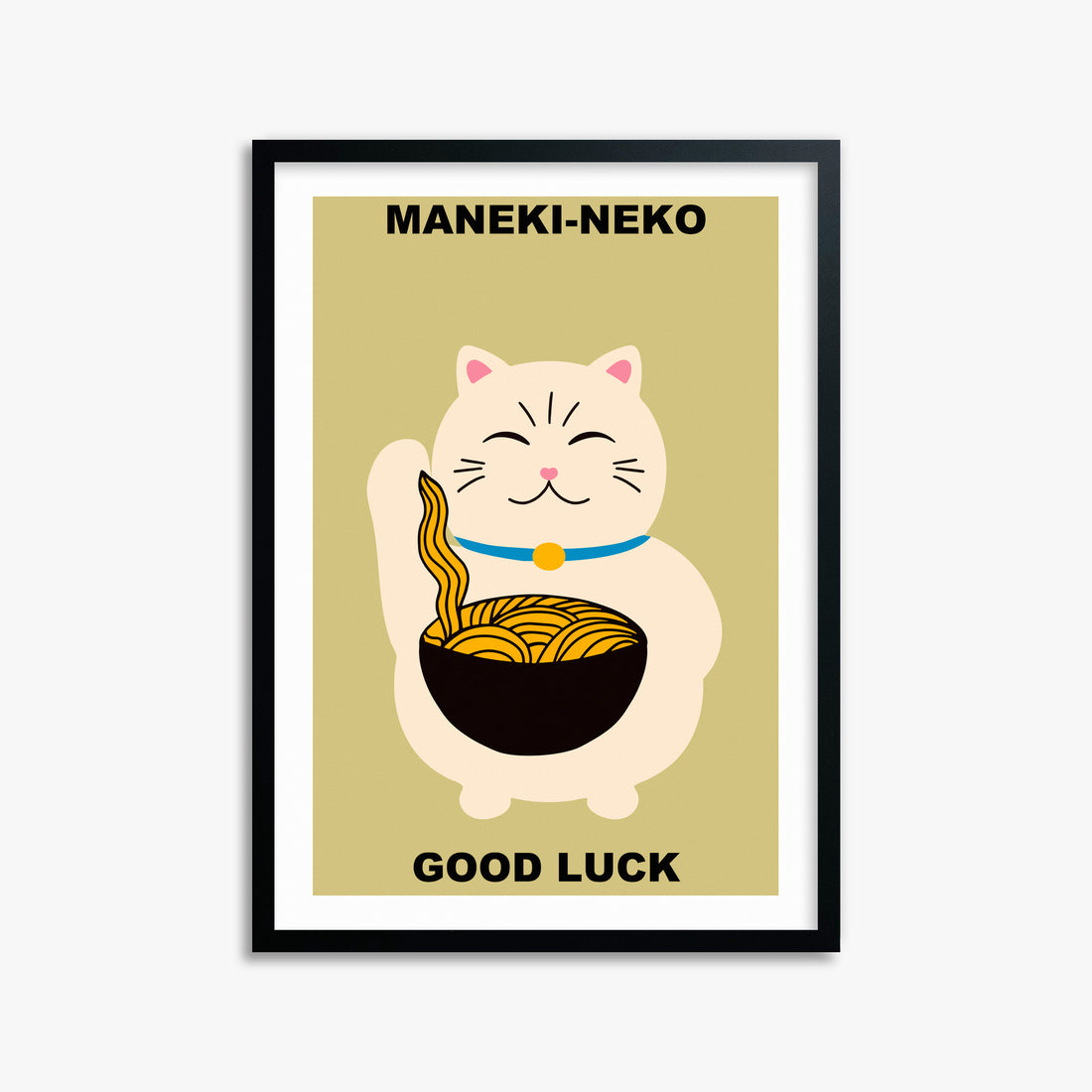 Ramen Lucky Cat, 50x70cm Framed Poster With Black Frame
