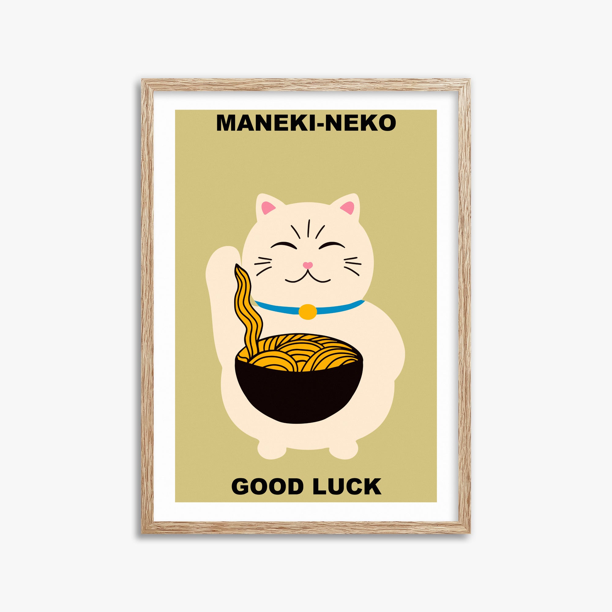 Ramen Lucky Cat, 50x70cm Framed Poster With Raw Oak Frame