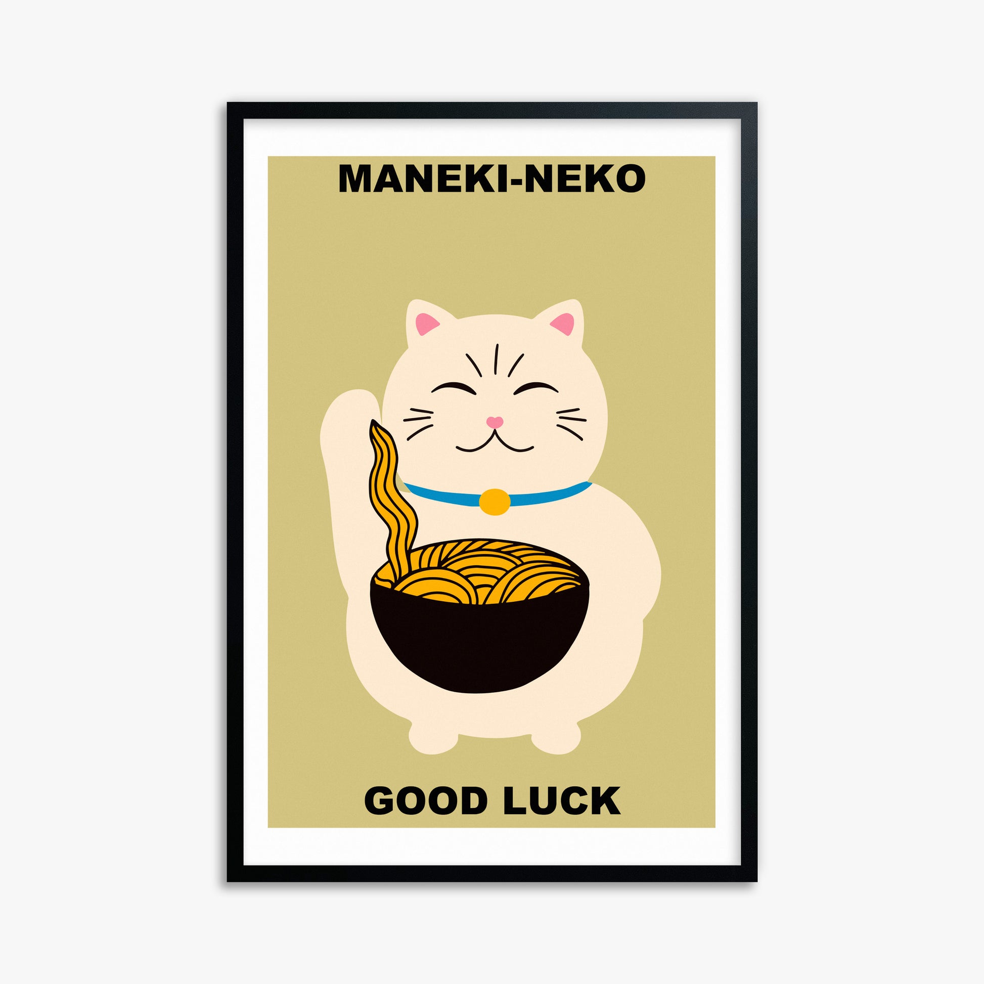 Ramen Lucky Cat, 61x91cm Framed Poster With Black Frame
