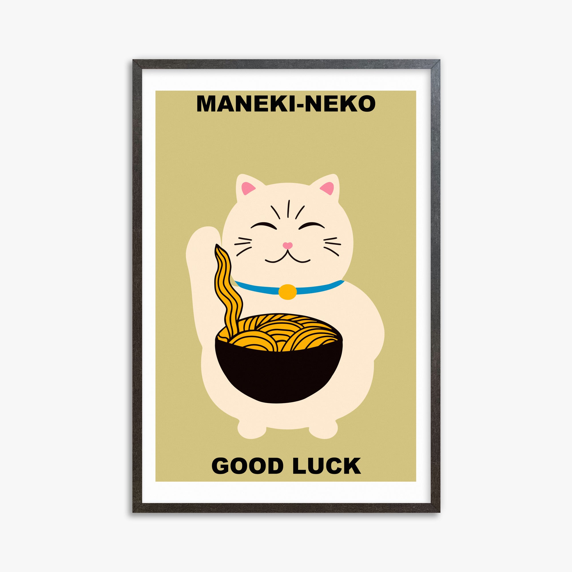 Ramen Lucky Cat, 61x91cm Framed Poster With Espresso Frame