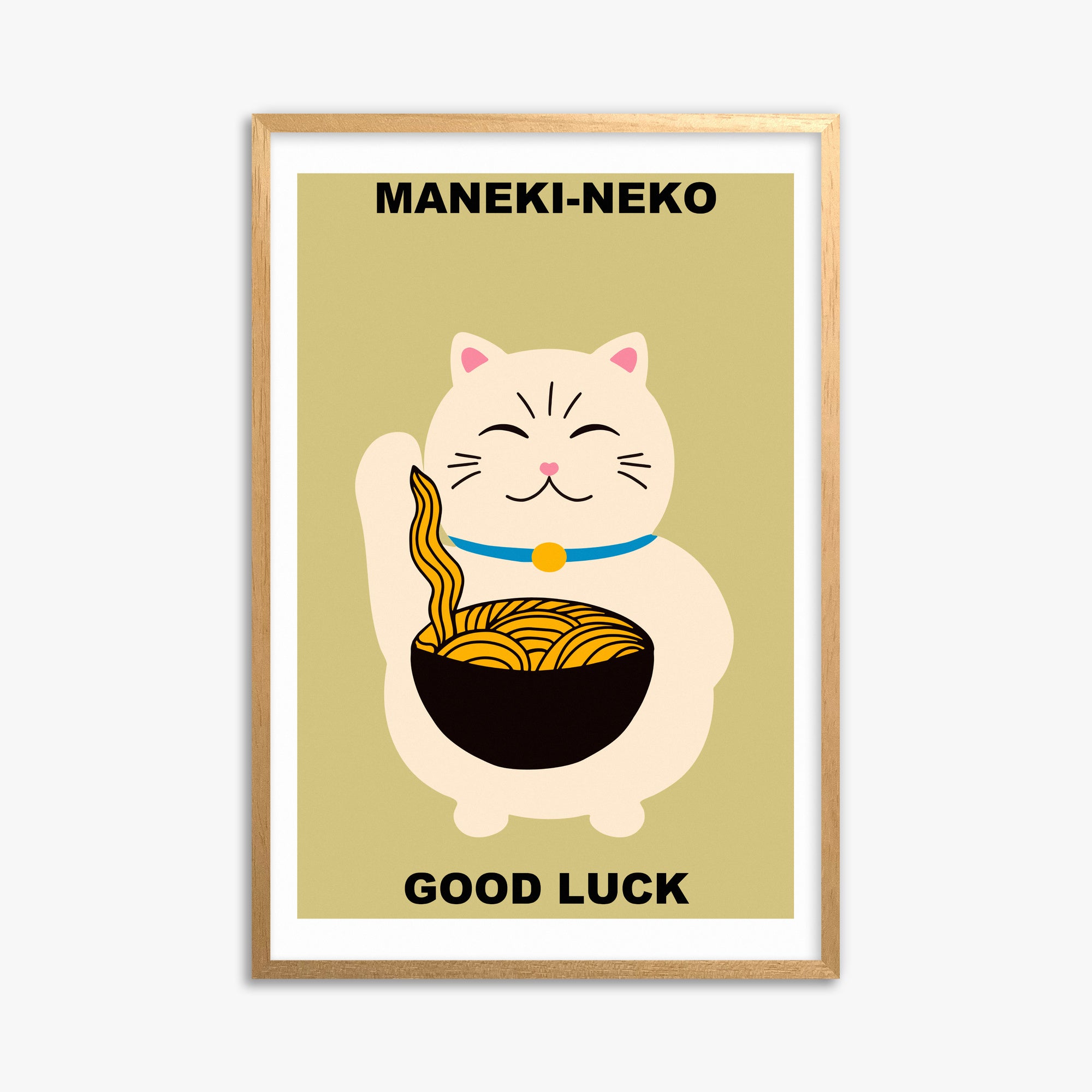 Ramen Lucky Cat, 61x91cm Framed Poster With Oak Frame