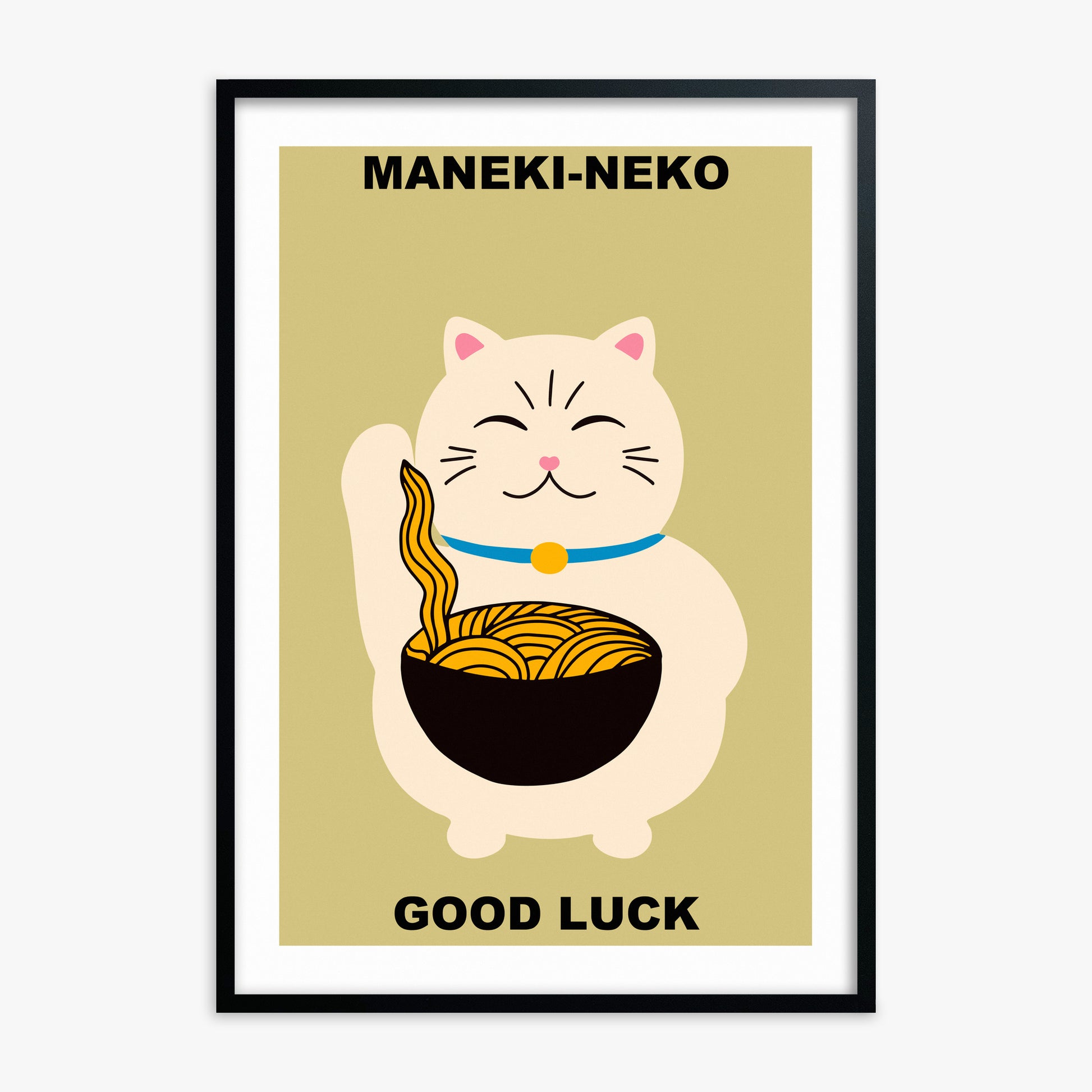 Ramen Lucky Cat, Black Framed Poster With Black Frame