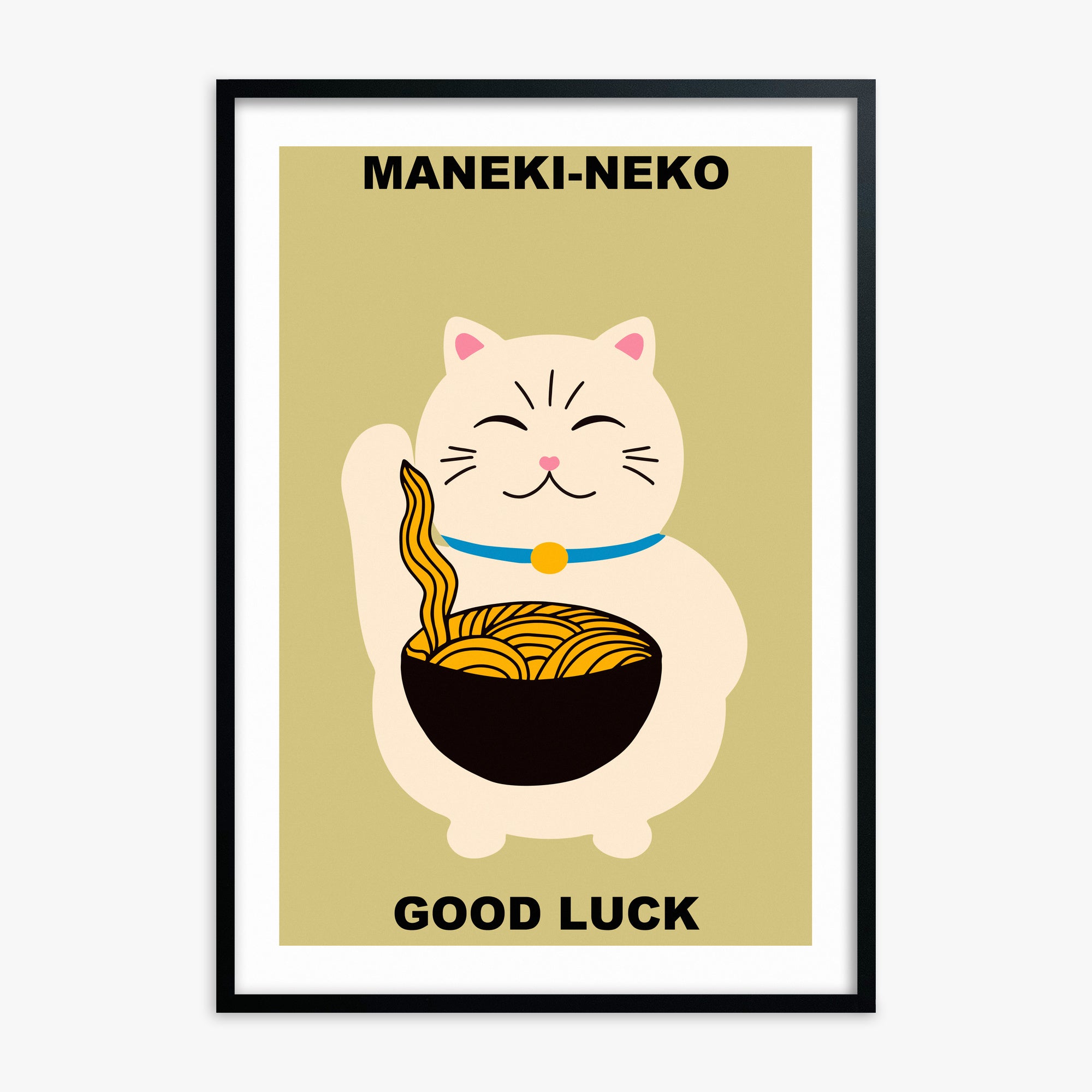 Ramen Lucky Cat, Black Framed Poster With Black Frame