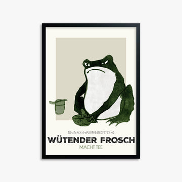 Hiroshige II: Angry frog whisking tea - Streetart-Style DE 50x70 cm Art Reproduction With Black Frame