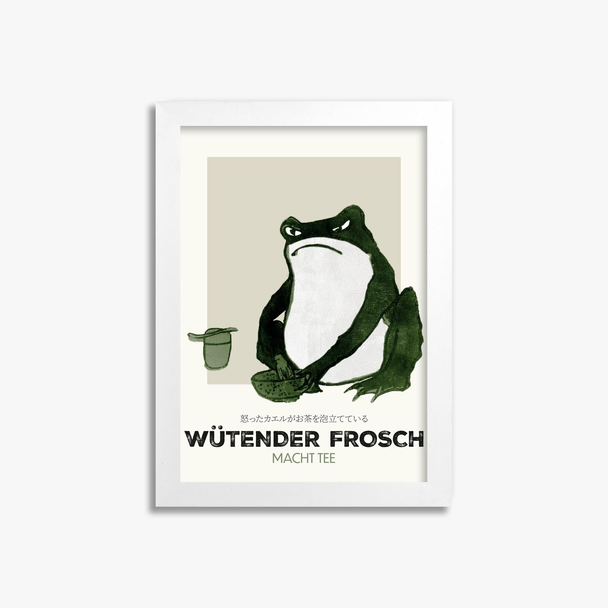 Hiroshige II: Angry frog whisking tea - Streetart-Style DE 21x30 cm Art Reproduction With White Frame