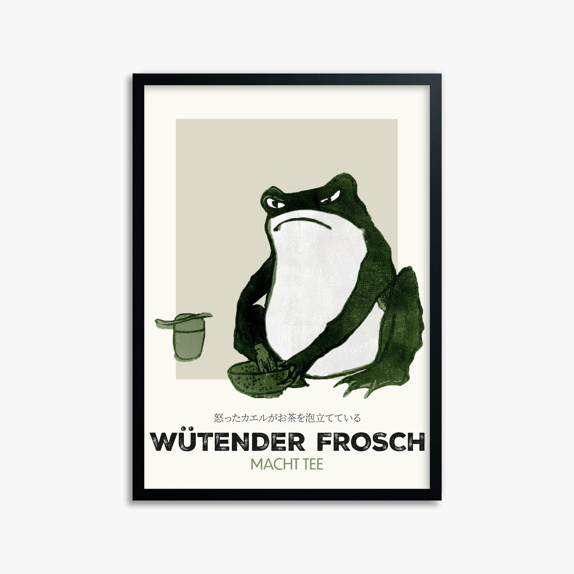 Hiroshige II: Angry frog whisking tea - Streetart-Style DE 50x70 cm Art Reproduction With Black Frame