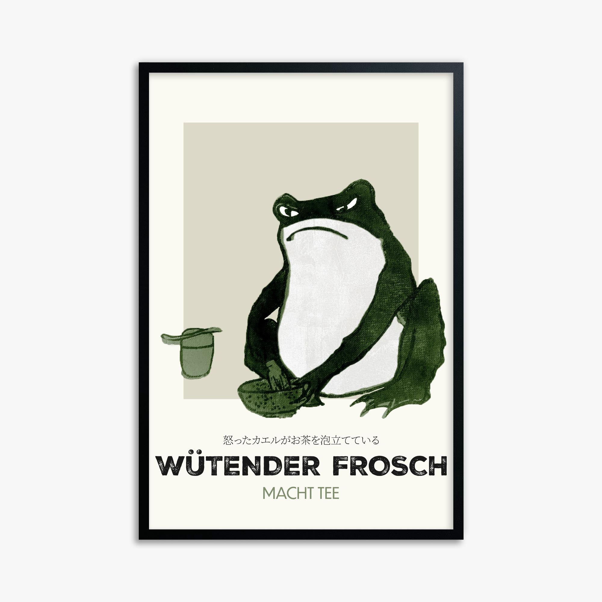 Hiroshige II: Angry frog whisking tea - Streetart-Style DE 61x91 cm Art Reproduction With Black Frame