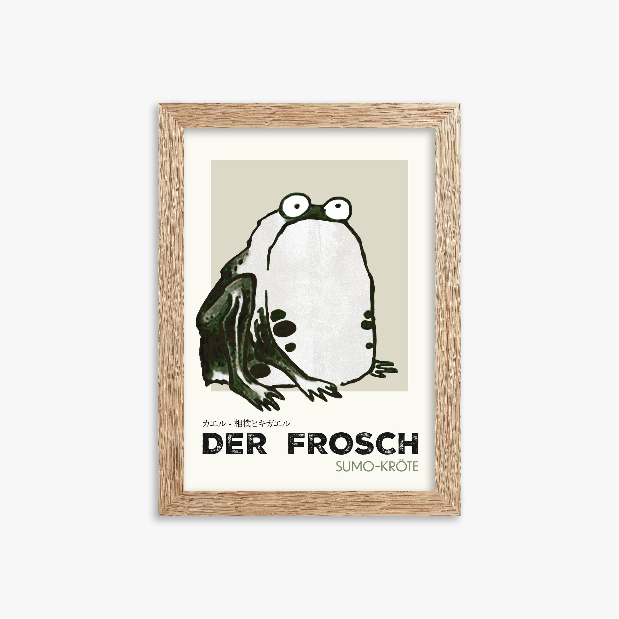 Itō Jakuchū: Sumo Toad - Streetart-Style DE, 21x30cm Framed Art Reproduction With Raw Oak Frame