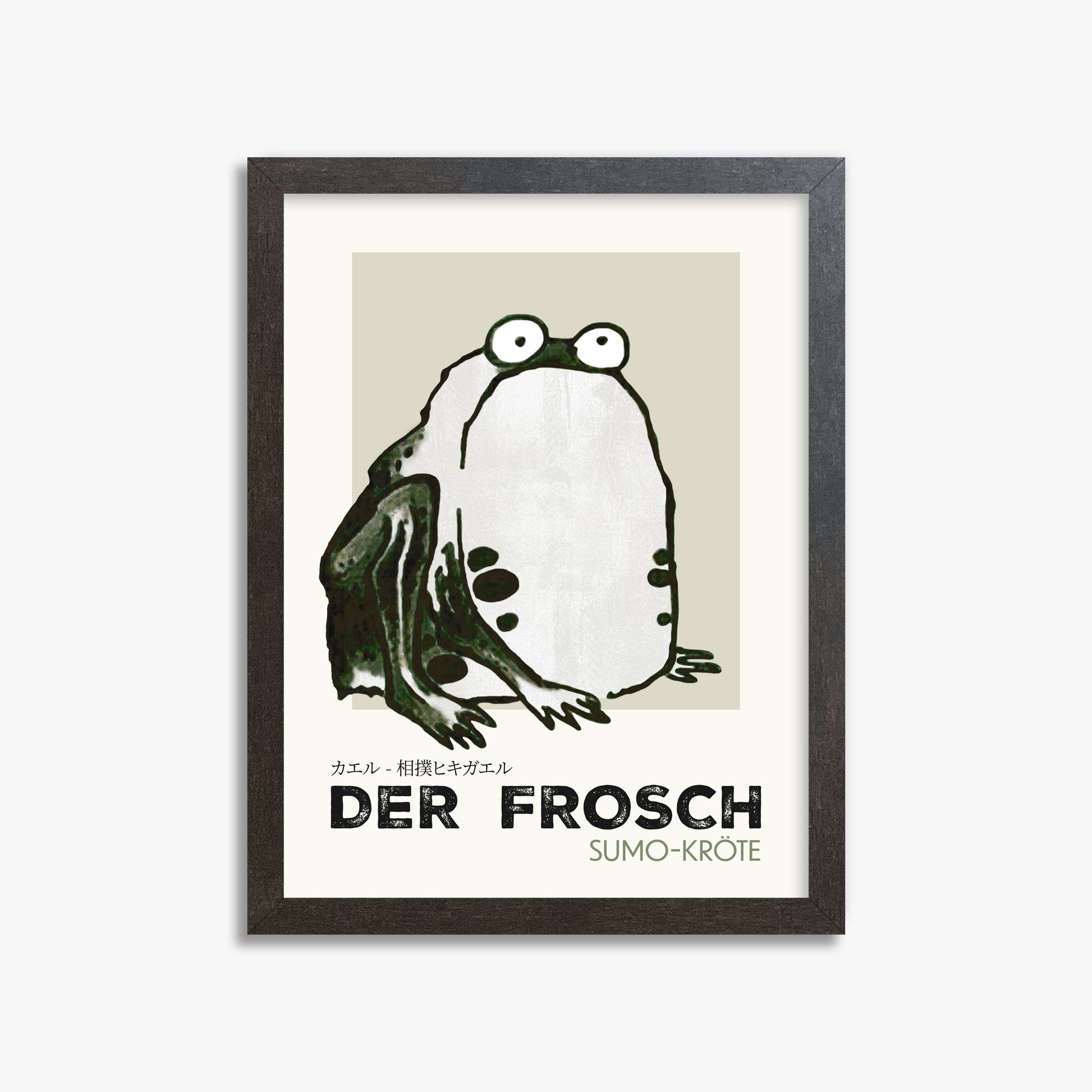 Itō Jakuchū: Sumo Toad - Streetart-Style DE, 30x40cm Framed Art Reproduction With Espresso Frame