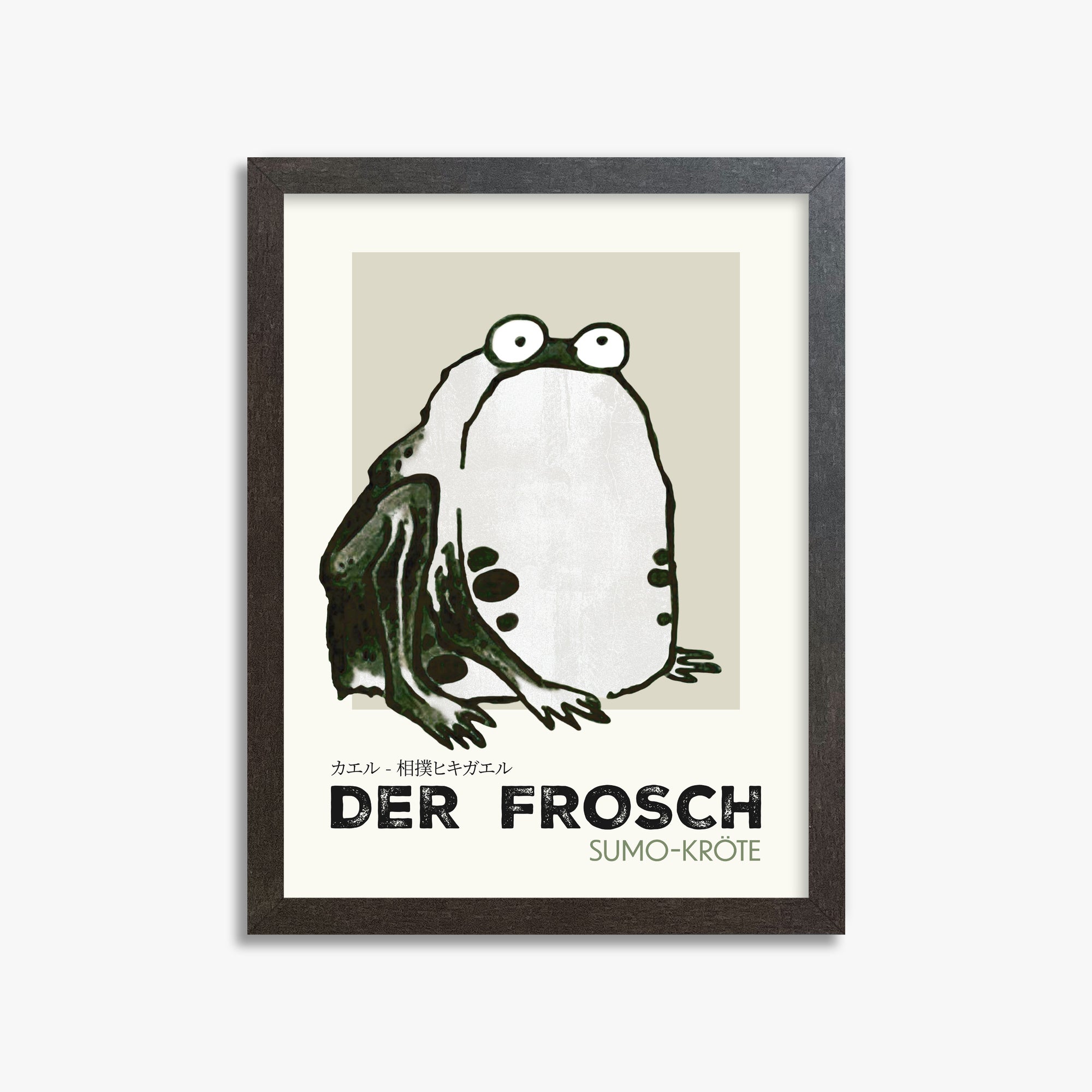 Itō Jakuchū: Sumo Toad - Streetart-Style DE, 30x40cm Framed Art Reproduction With Espresso Frame