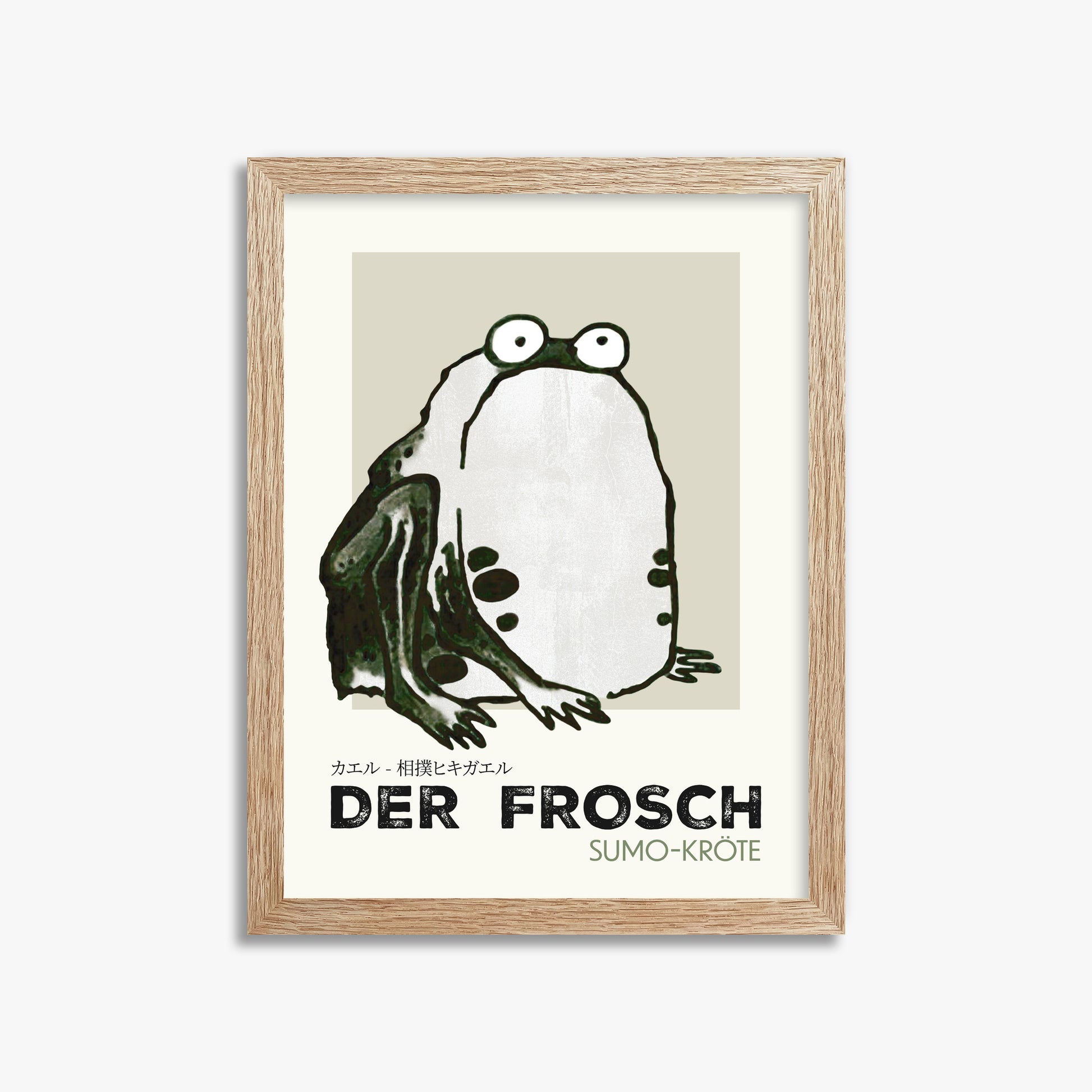 Itō Jakuchū: Sumo Toad - Streetart-Style DE, 30x40cm Framed Art Reproduction With Raw Oak Frame