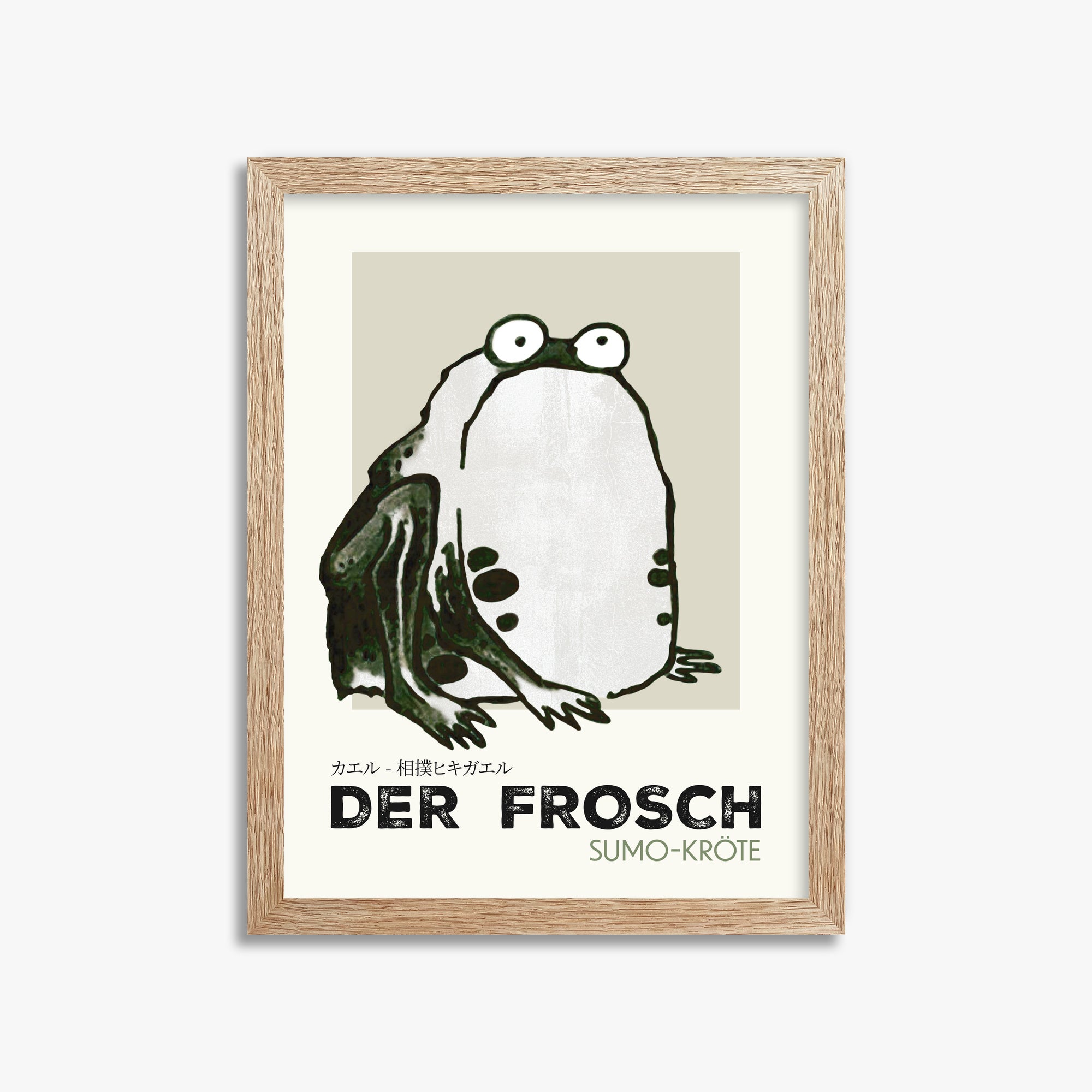 Itō Jakuchū: Sumo Toad - Streetart-Style DE, 30x40cm Framed Art Reproduction With Raw Oak Frame