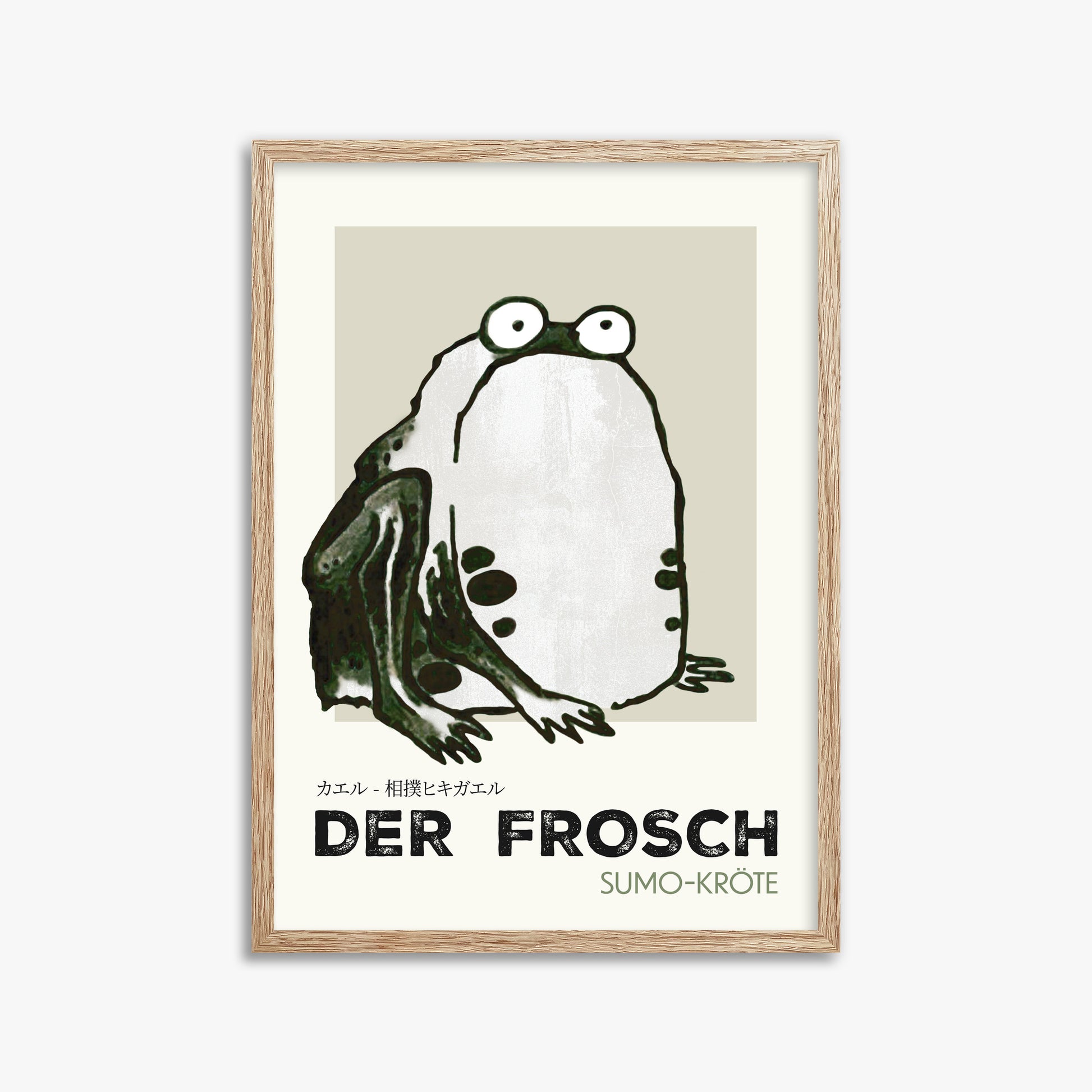 Itō Jakuchū: Sumo Toad - Streetart-Style DE, 50x70cm Framed Art Reproduction With Raw Oak Frame