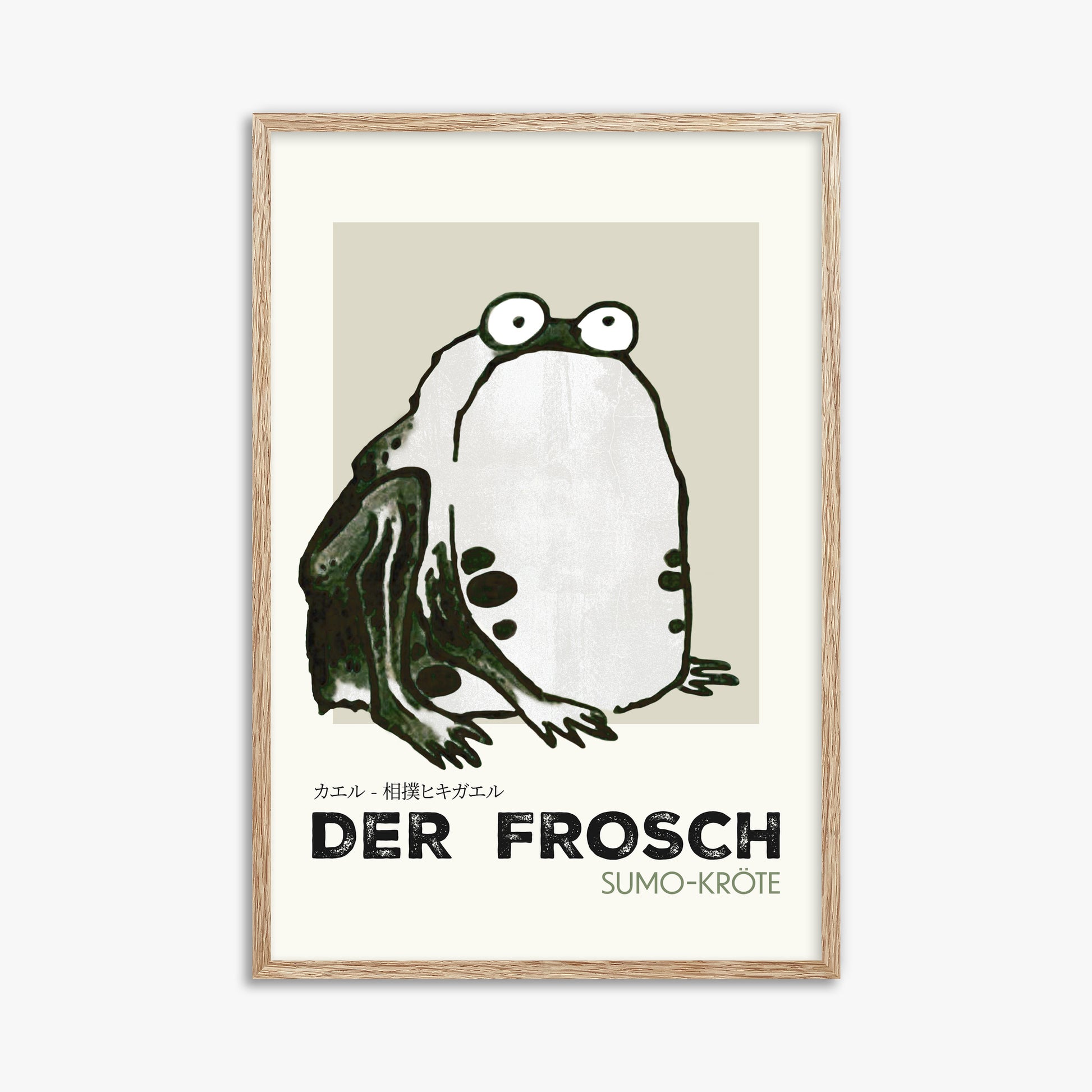 Itō Jakuchū: Sumo Toad - Streetart-Style DE, 61x91cm Framed Art Reproduction With Raw Oak Frame