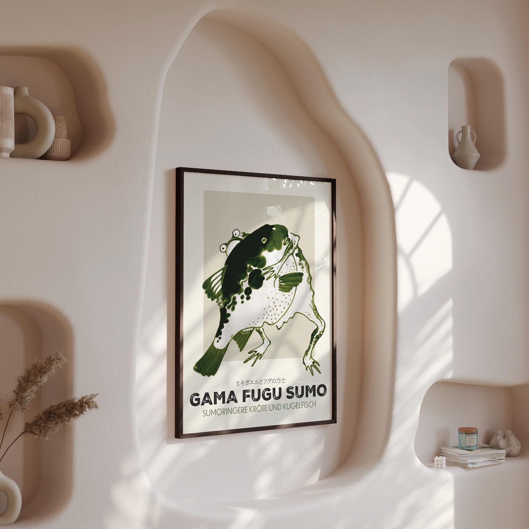 Design concept No. 13 for Itō Jakuchū: Toad and puffer fish sumo wrestlers - Streetart-Style DE Japanese Wall Art