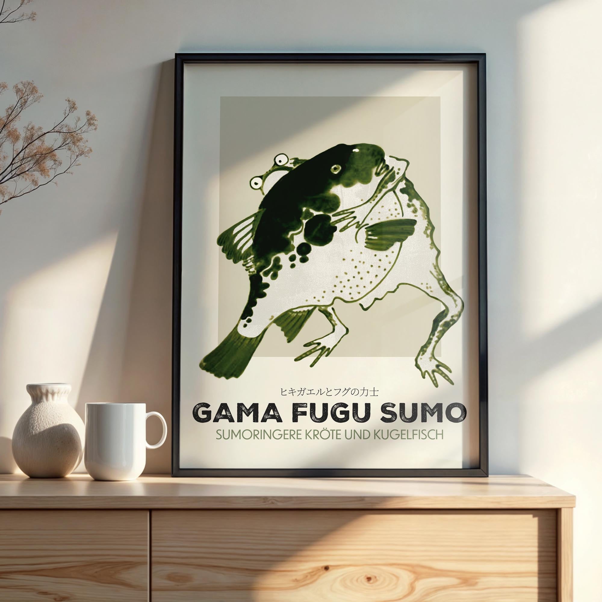 Design concept No. 22 for Itō Jakuchū: Toad and puffer fish sumo wrestlers - Streetart-Style DE Japanese Wall Art