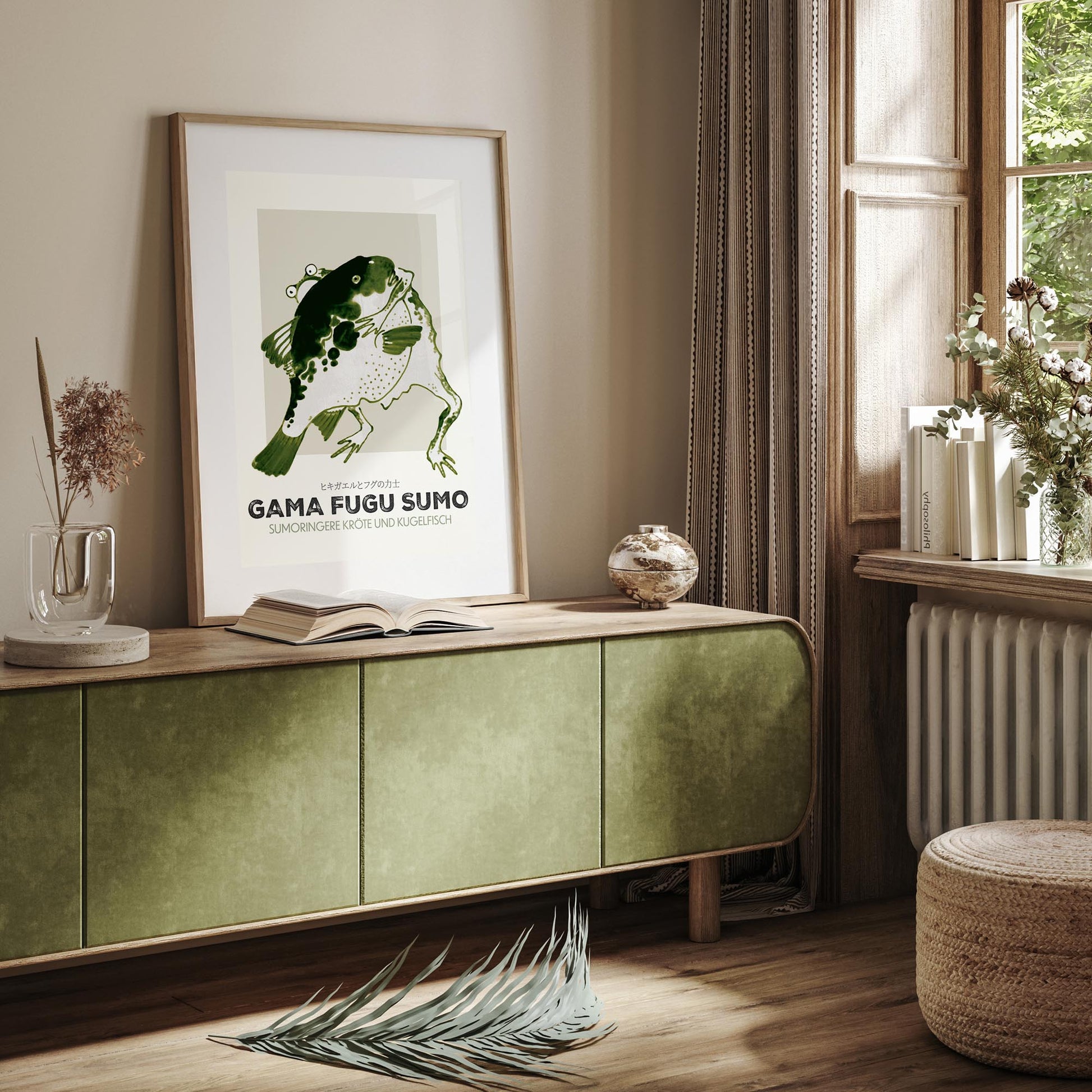 Design concept No. 23 for Itō Jakuchū: Toad and puffer fish sumo wrestlers - Streetart-Style DE Japanese Wall Art