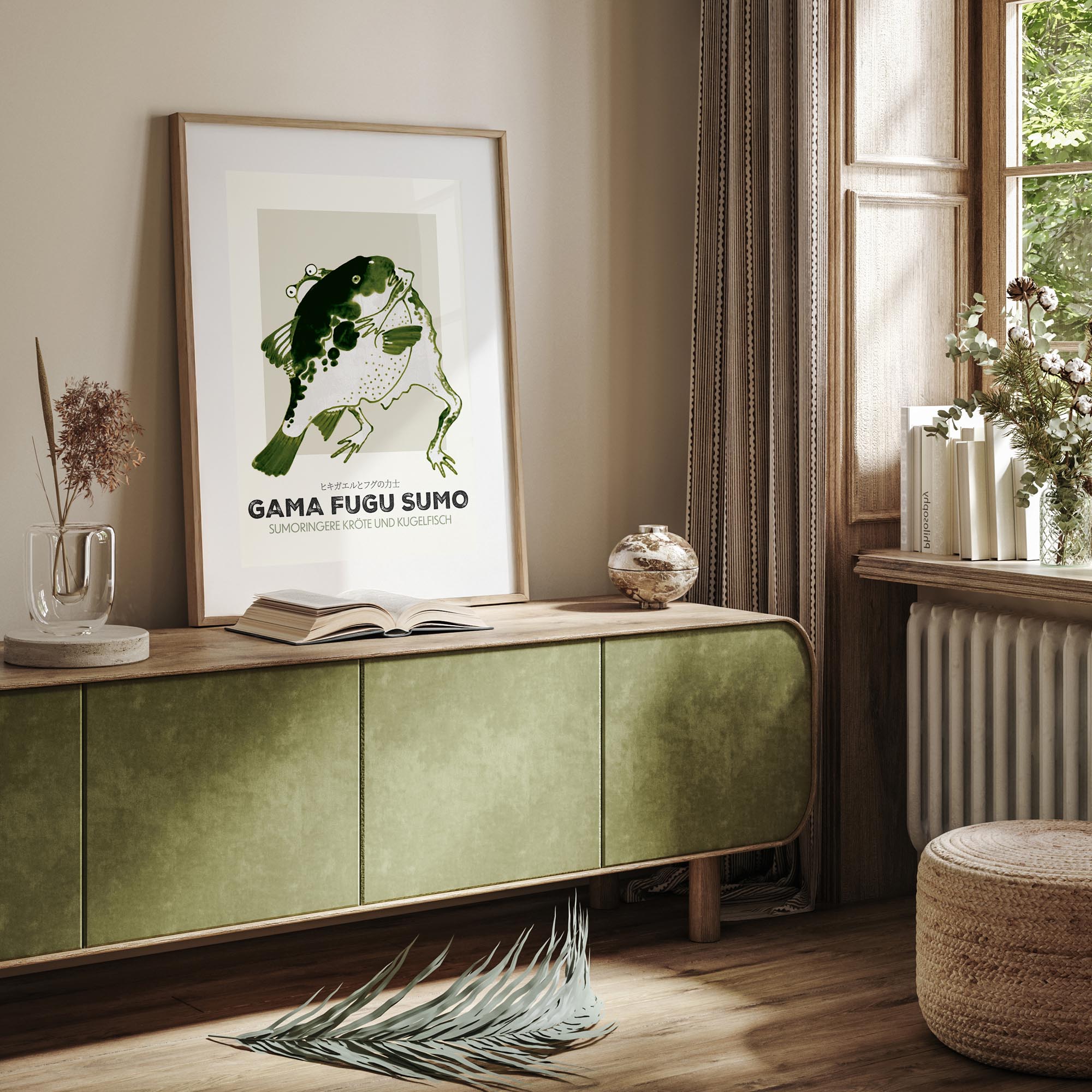 Design concept No. 23 for Itō Jakuchū: Toad and puffer fish sumo wrestlers - Streetart-Style DE Japanese Wall Art