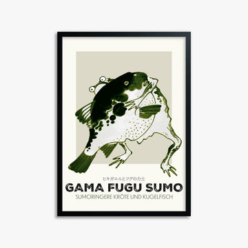 Itō Jakuchū: Toad and puffer fish sumo wrestlers - Streetart-Style DE 50x70 cm Art Reproduction With Black Frame