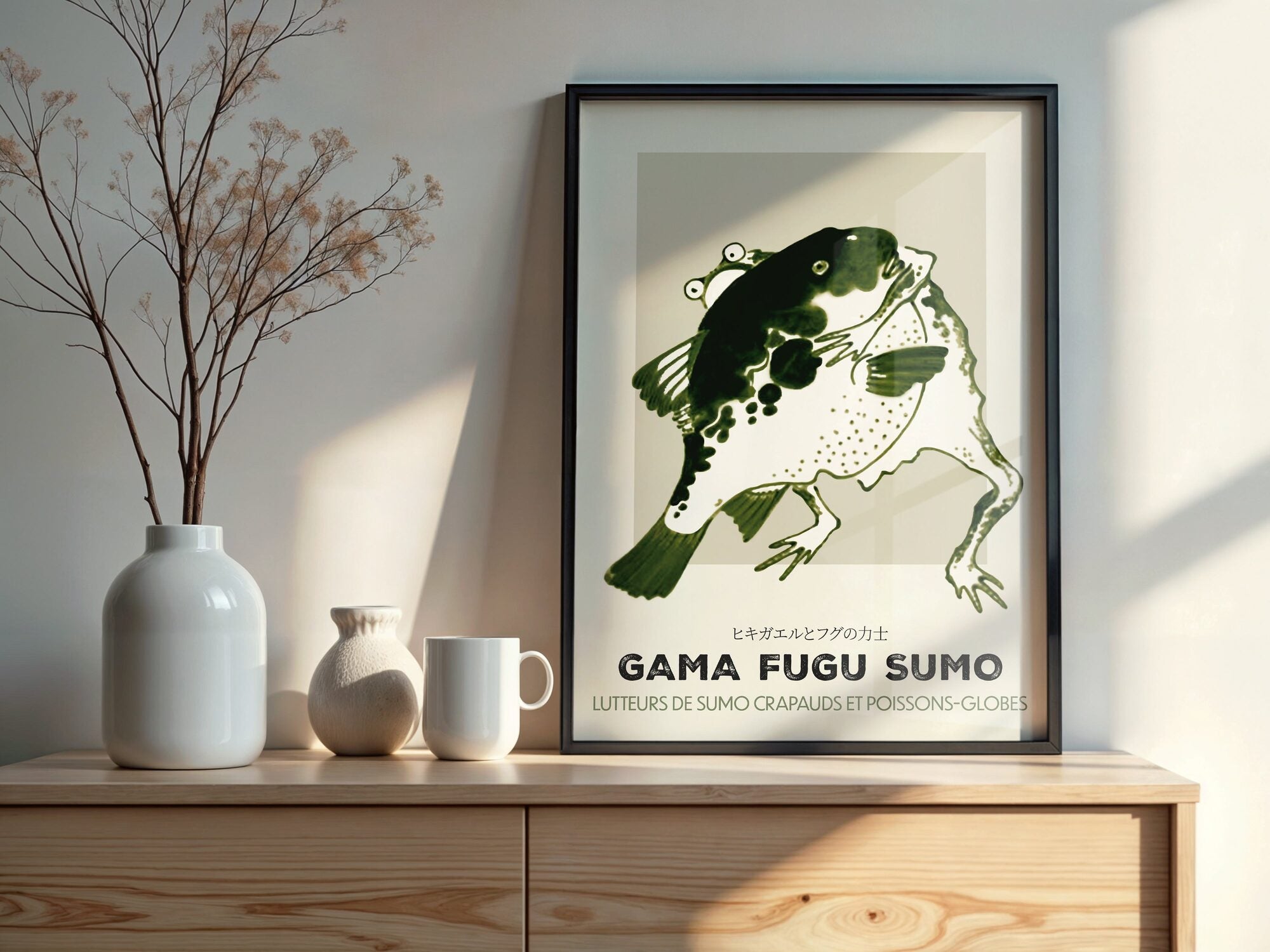 Design Concept No. 22 for Itō Jakuchū: Toad and puffer fish sumo wrestlers - Streetart-Style FR Japanese Wall Art