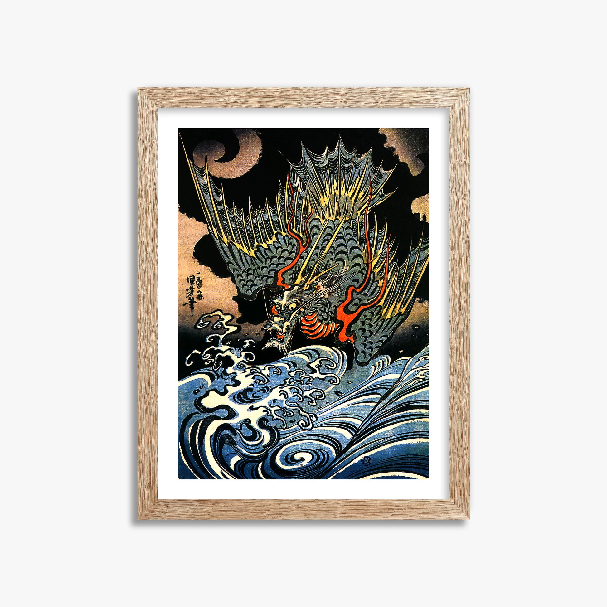 Utagawa Kuniyoshi: Japanese Sea Dragon, 30x40cm Framed Art Reproduction With Raw Oak Frame
