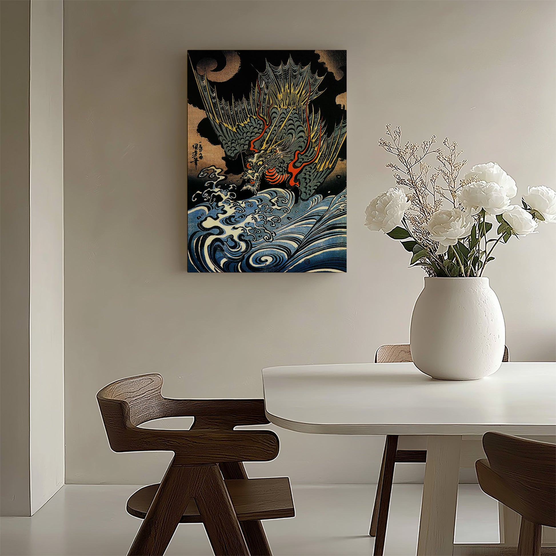 Design Concept No. 58 for Utagawa Kuniyoshi: Japanese Sea Dragon Japanese Satin Canvas Wall Art