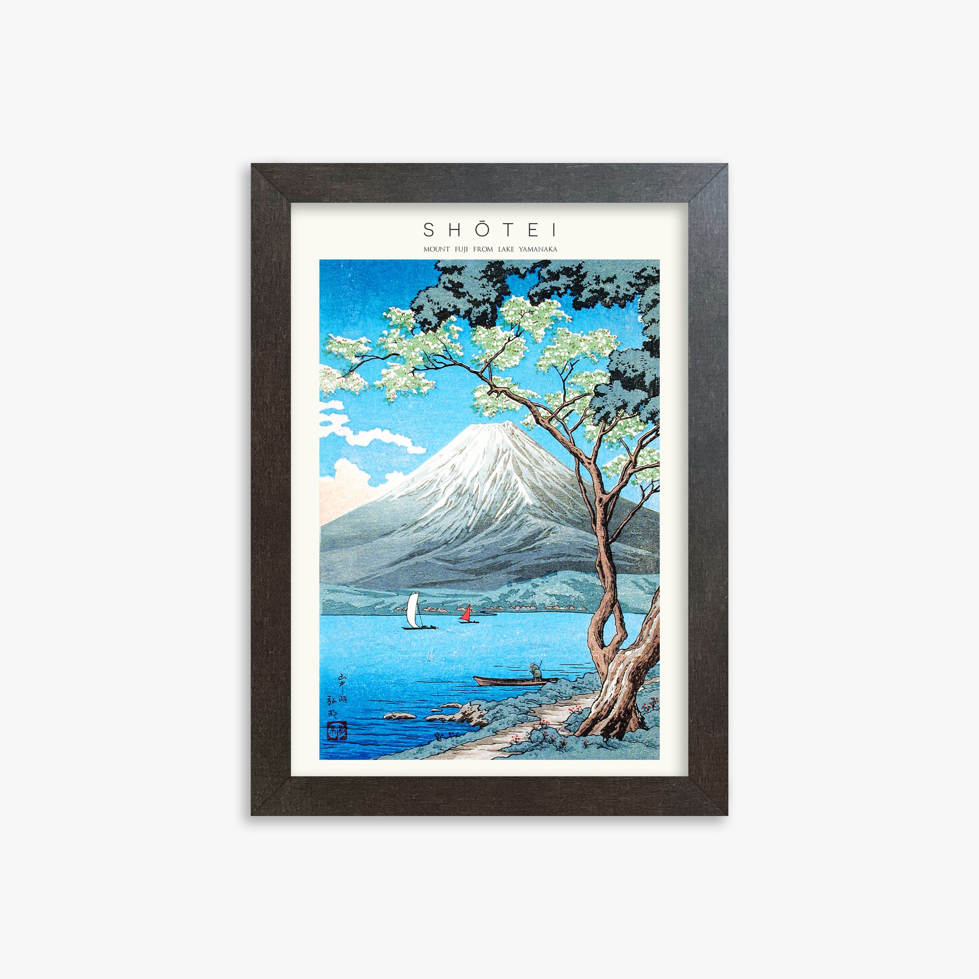 Shōtei: Mount Fuji from Lake Yamanaka - Japandi, 21x30cm Framed Art Reproduction With Espresso Frame