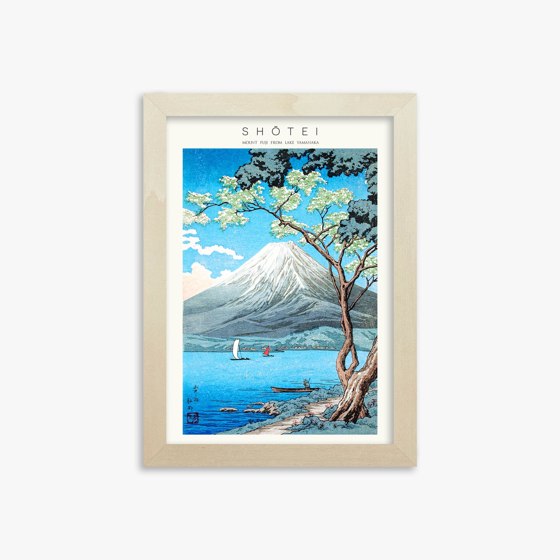Shōtei: Mount Fuji from Lake Yamanaka - Japandi, 21x30cm Framed Art Reproduction With Lime Wood Frame