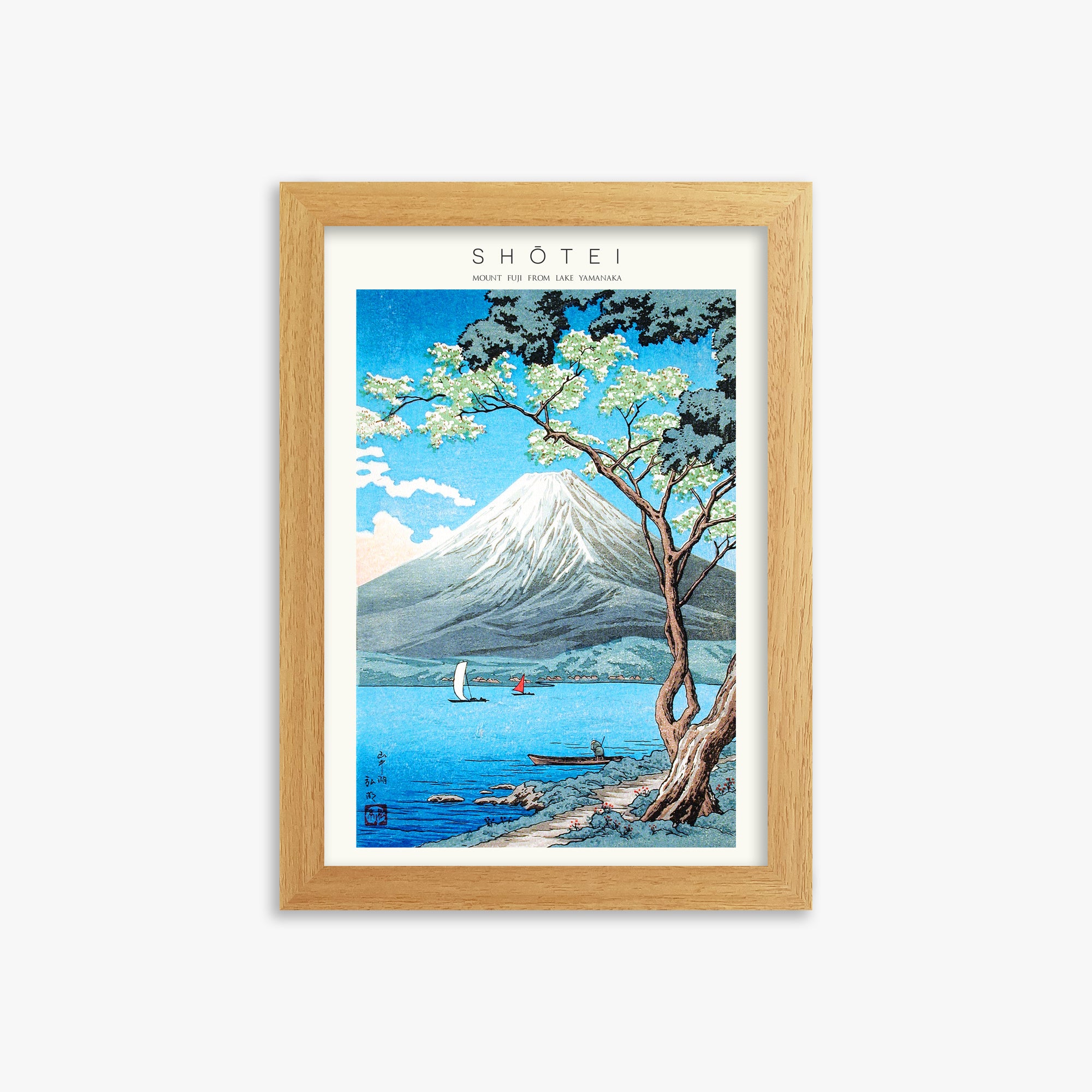 Shōtei: Mount Fuji from Lake Yamanaka - Japandi, 21x30cm Framed Art Reproduction With Oak Frame