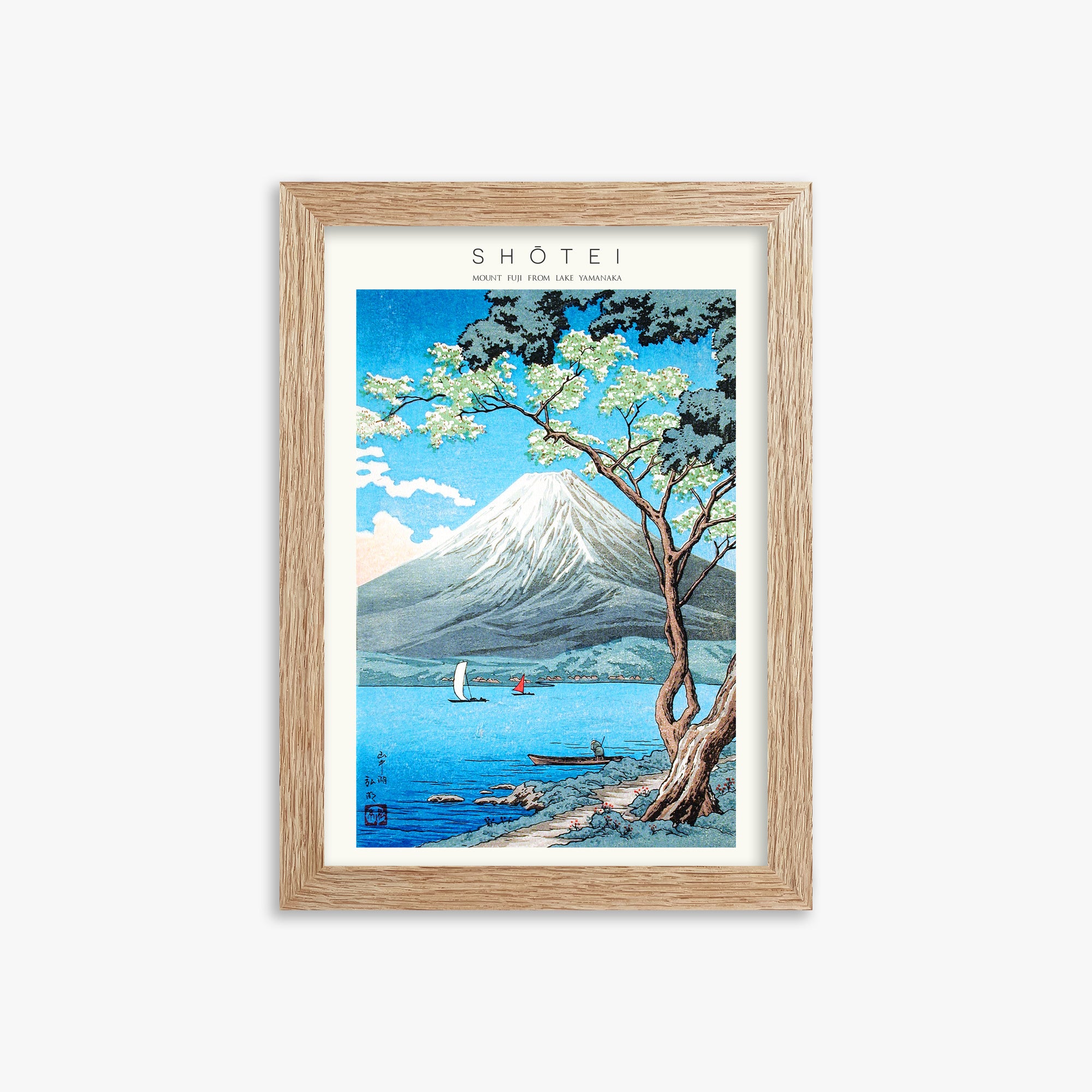Shōtei: Mount Fuji from Lake Yamanaka - Japandi, 21x30cm Framed Art Reproduction With Raw Oak Frame