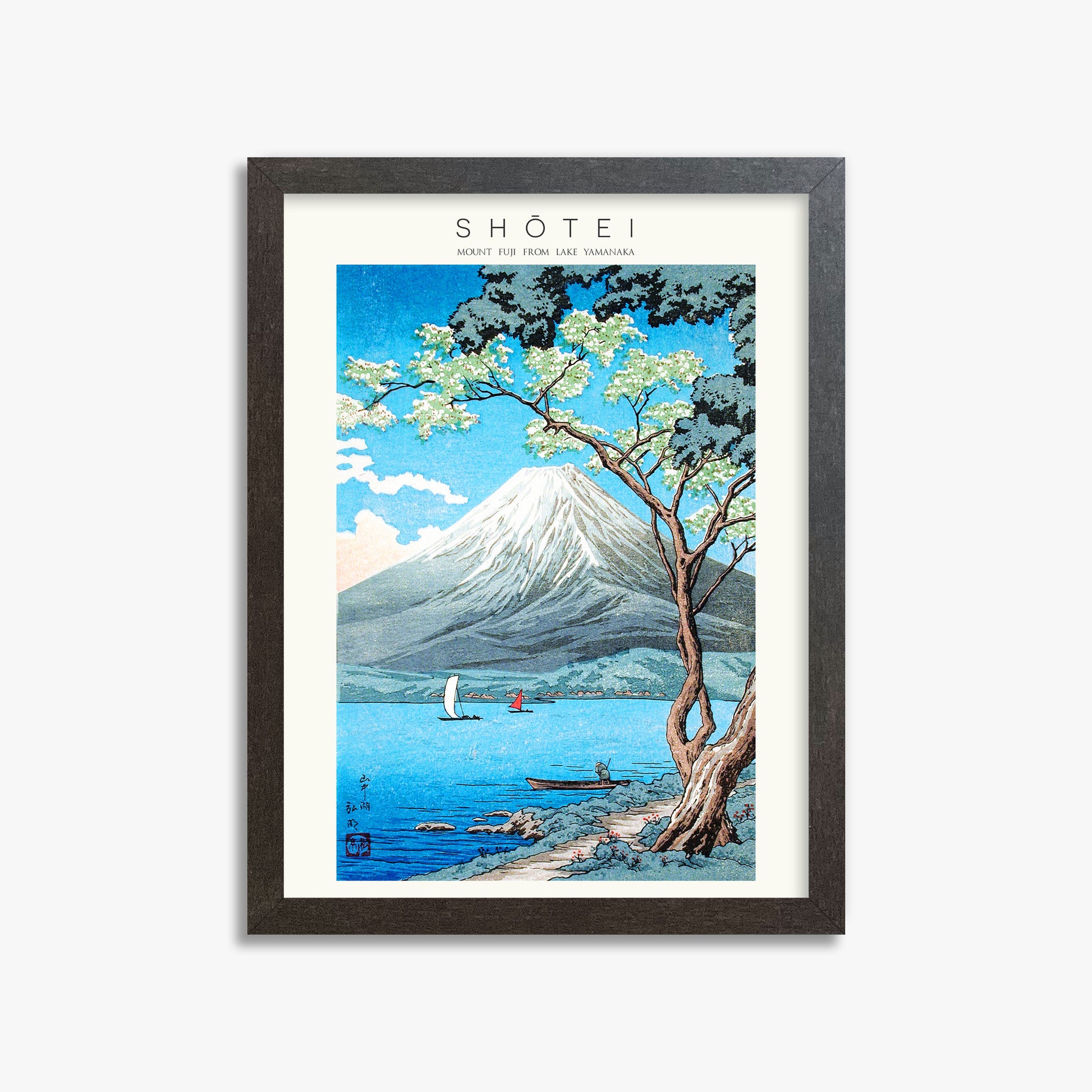 Shōtei: Mount Fuji from Lake Yamanaka - Japandi, 30x40cm Framed Art Reproduction With Espresso Frame