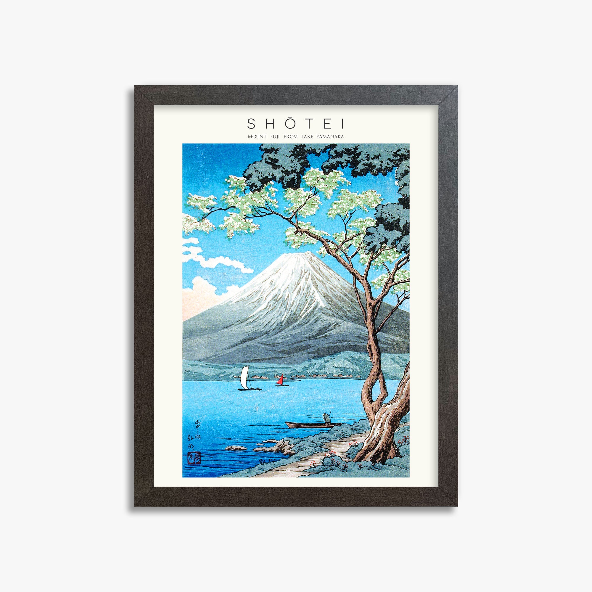 Shōtei: Mount Fuji from Lake Yamanaka - Japandi, 30x40cm Framed Art Reproduction With Espresso Frame