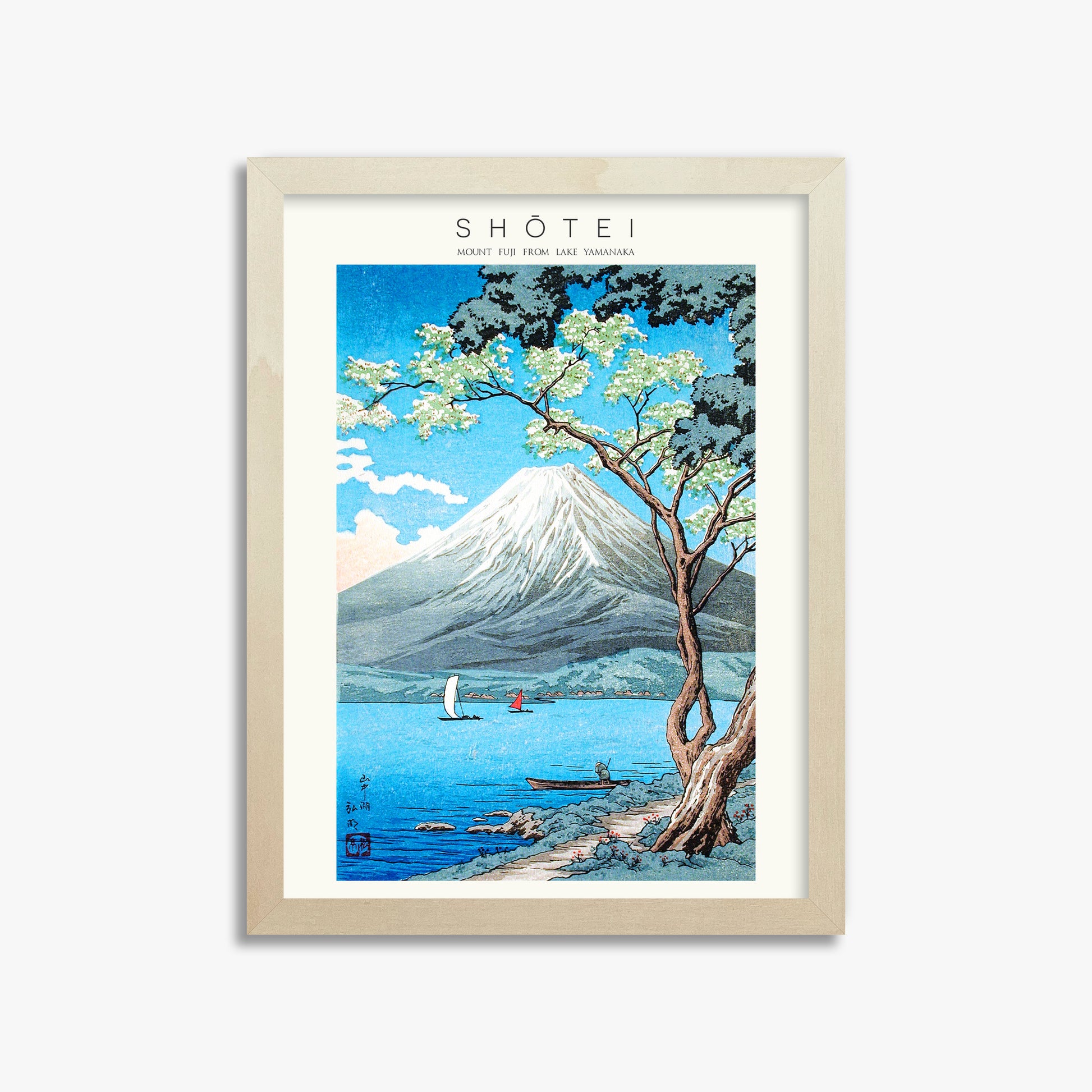 Shōtei: Mount Fuji from Lake Yamanaka - Japandi, 30x40cm Framed Art Reproduction With Lime Wood Frame