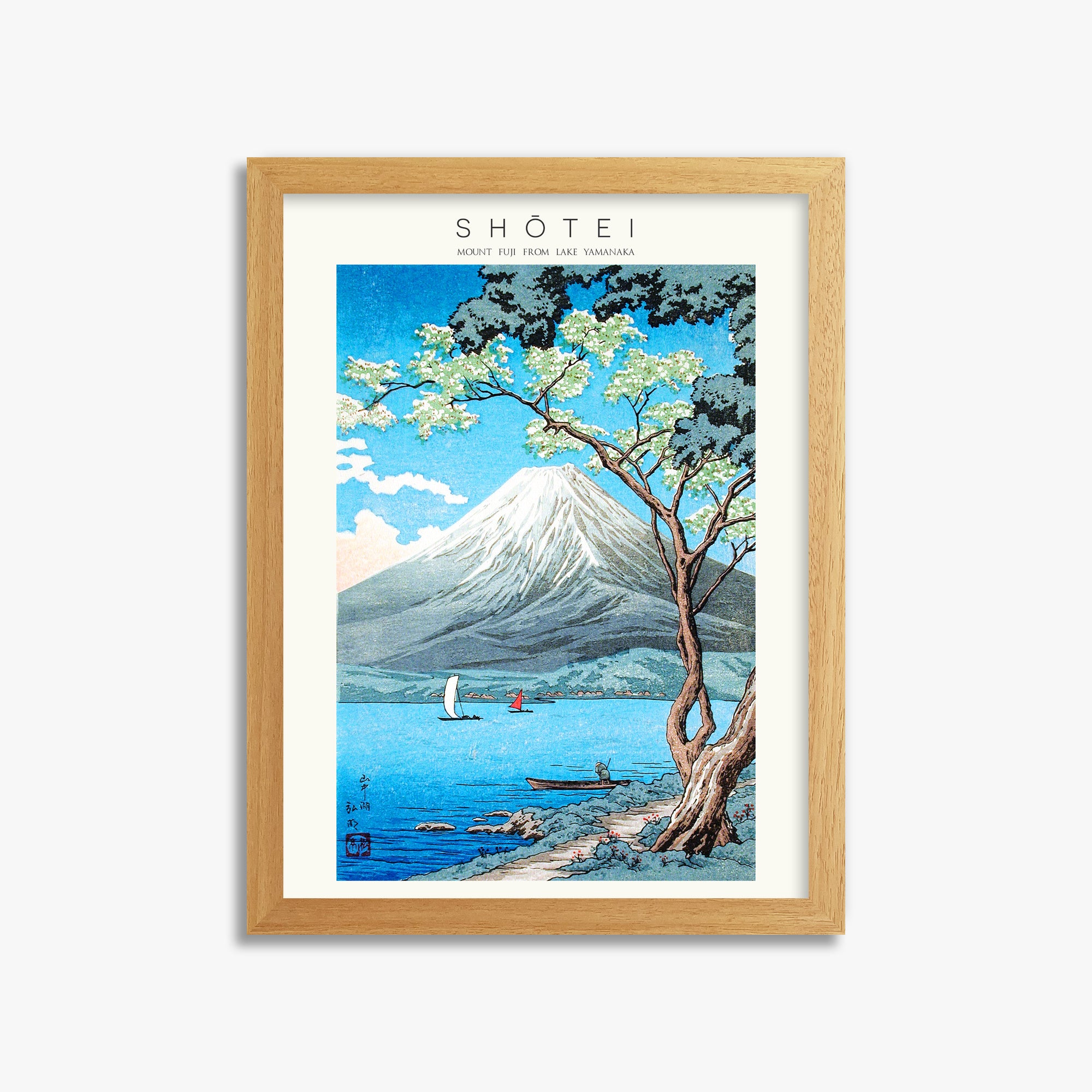 Shōtei: Mount Fuji from Lake Yamanaka - Japandi, 30x40cm Framed Art Reproduction With Oak Frame