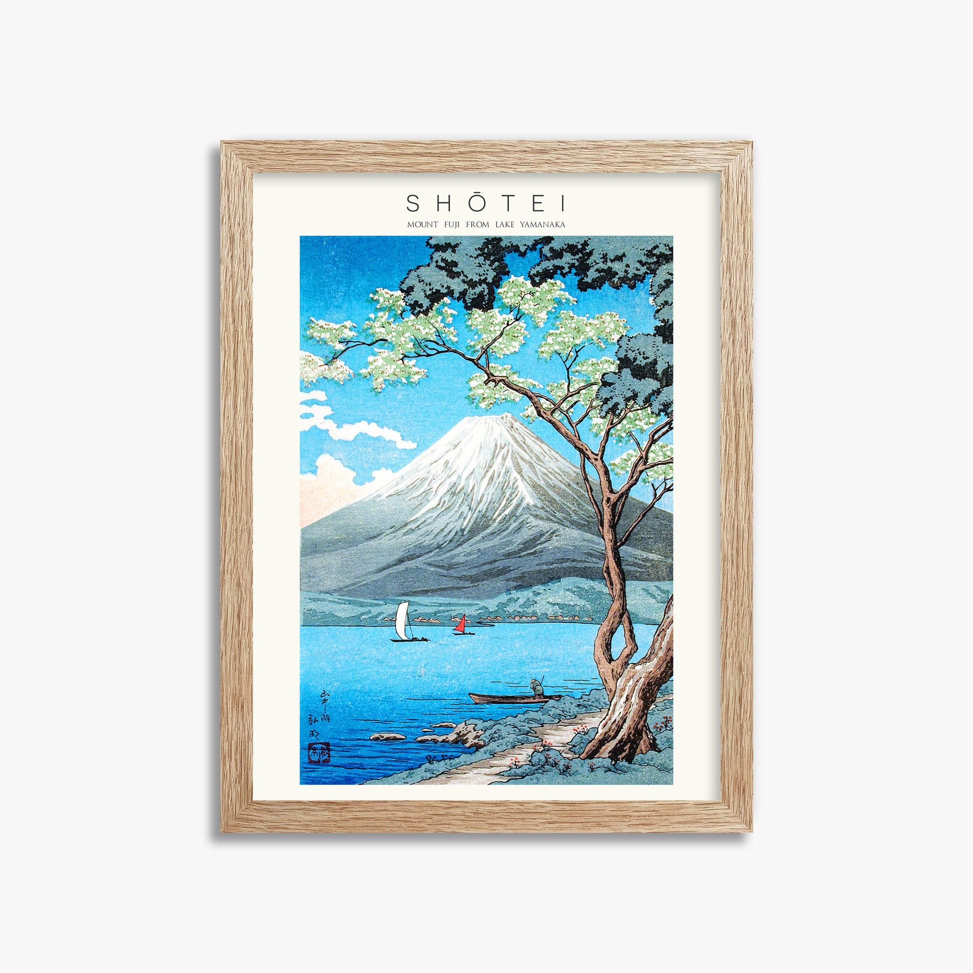Shōtei: Mount Fuji from Lake Yamanaka - Japandi, 30x40cm Framed Art Reproduction With Raw Oak Frame