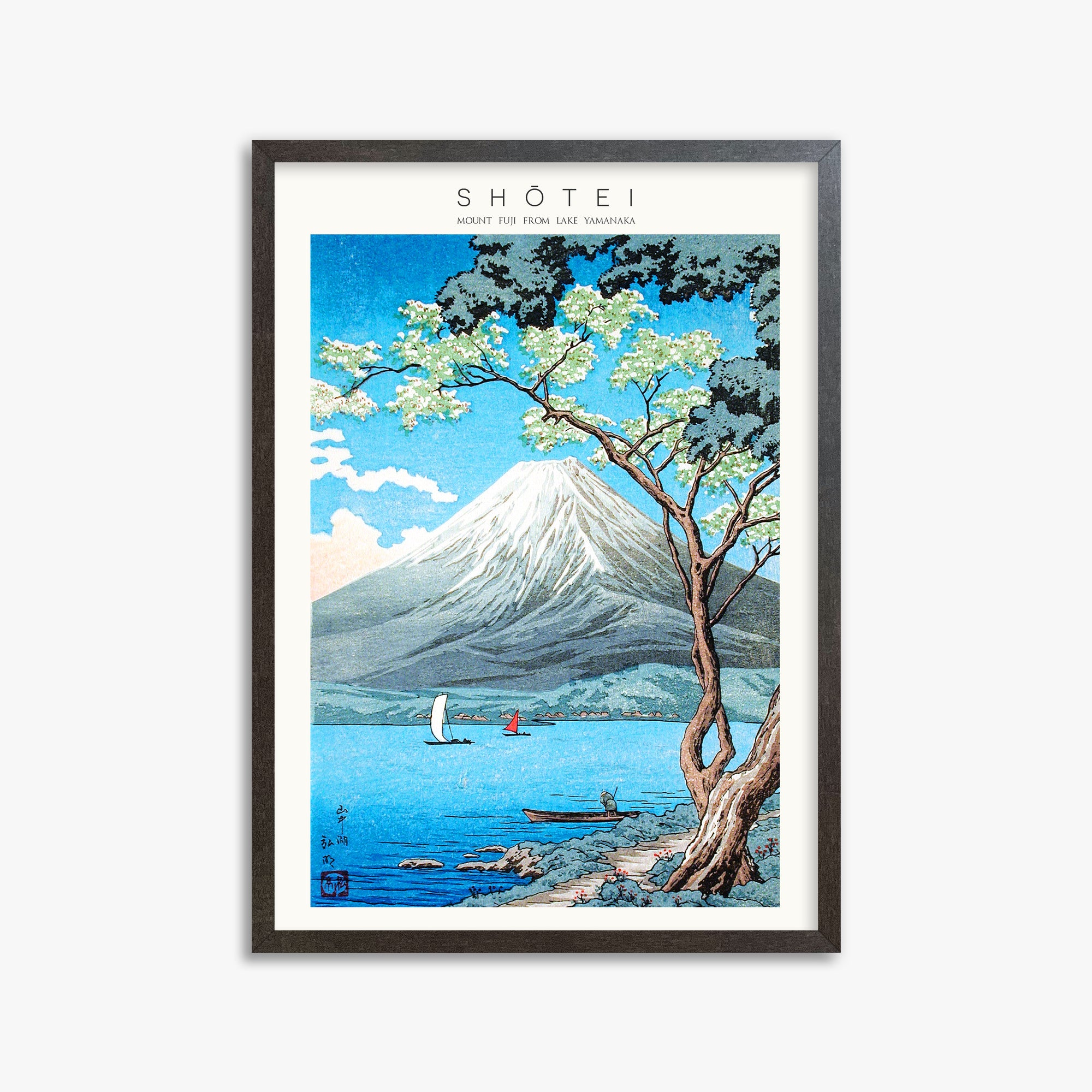 Shōtei: Mount Fuji from Lake Yamanaka - Japandi, 50x70cm Framed Art Reproduction With Espresso Frame
