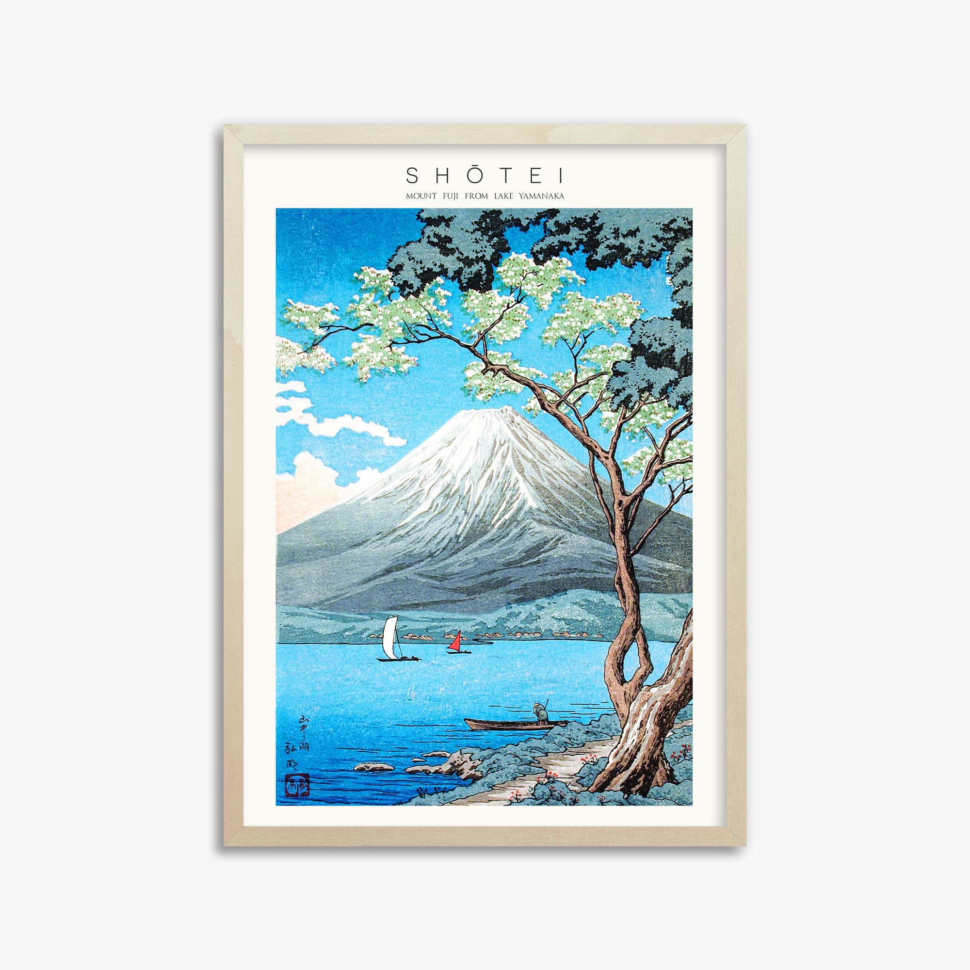 Shōtei: Mount Fuji from Lake Yamanaka - Japandi, 50x70cm Framed Art Reproduction With Lime Wood Frame